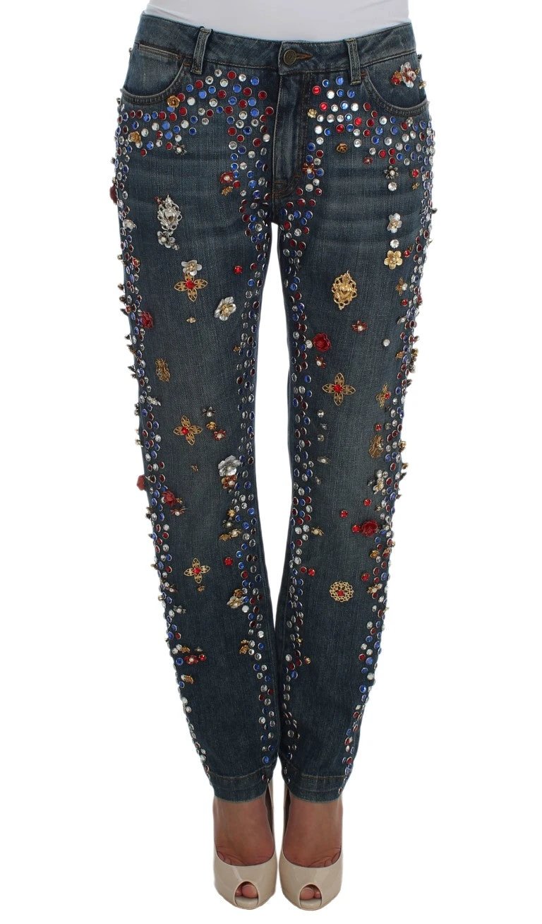 Dolce & Gabbana Crystal Roses Heart Embellished Jeans by Dolce & Gabbana