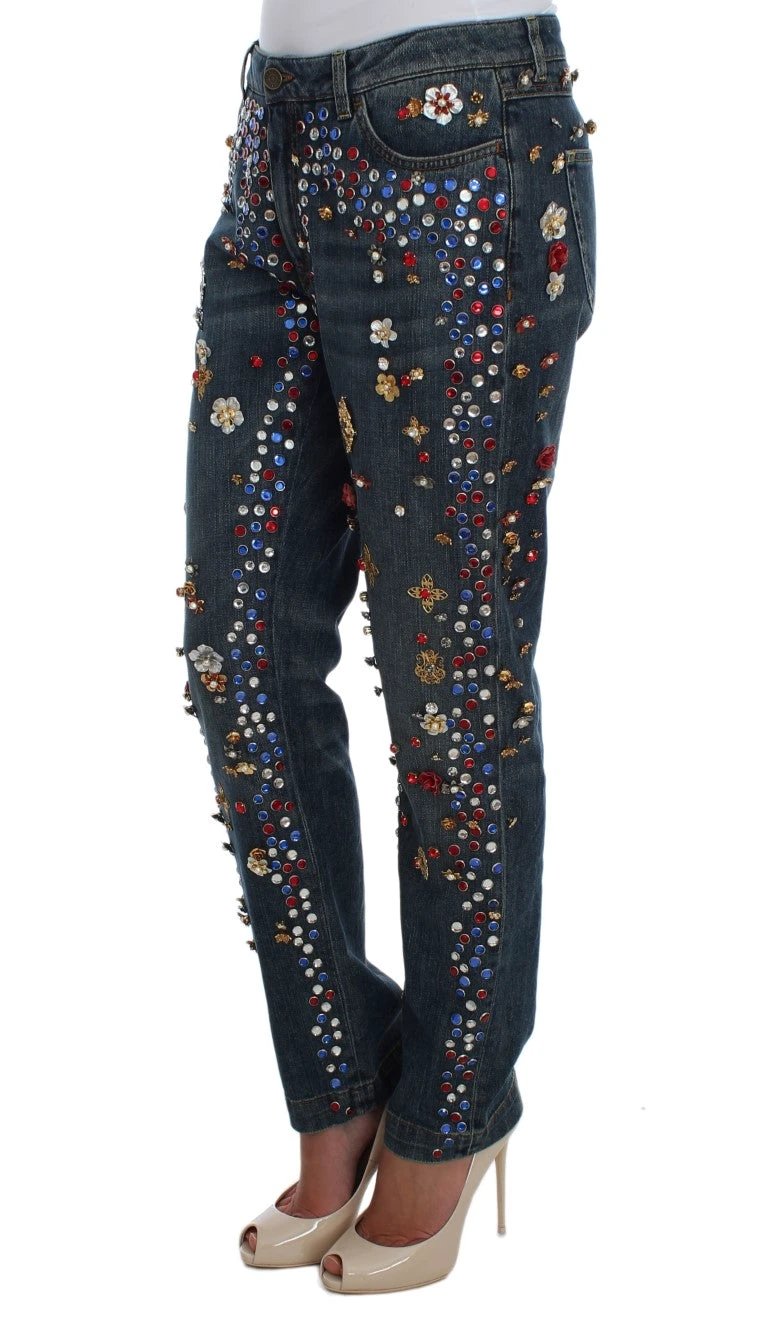 Dolce & Gabbana Crystal Roses Heart Embellished Jeans by Dolce & Gabbana