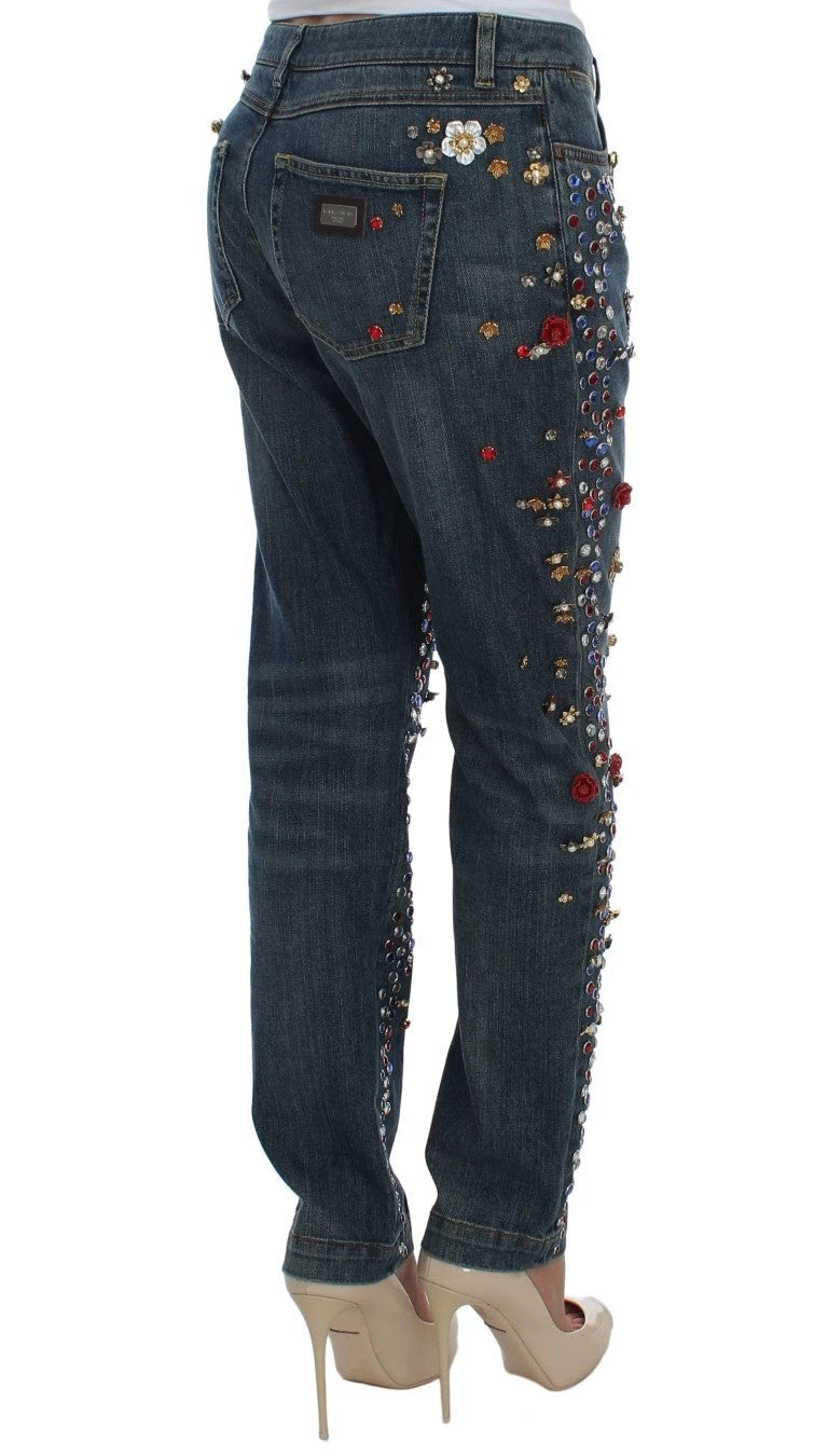 Dolce & Gabbana Crystal Roses Heart Embellished Jeans by Dolce & Gabbana