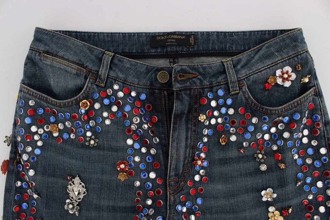 Dolce & Gabbana Crystal Roses Heart Embellished Jeans by Dolce & Gabbana