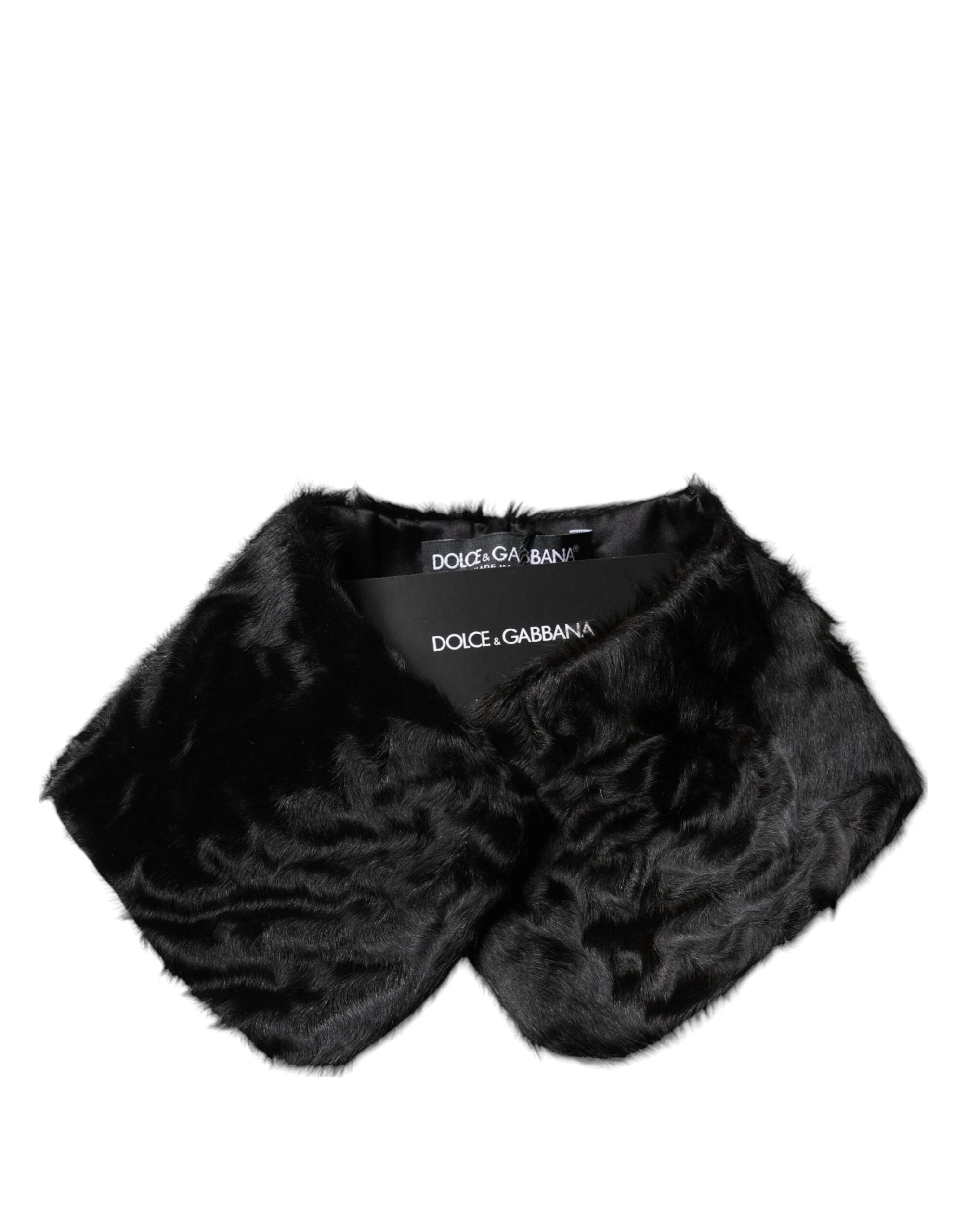 Dolce & Gabbana Black Lamb Fur Collar Women Neck Wrap Scarf by Dolce & Gabbana