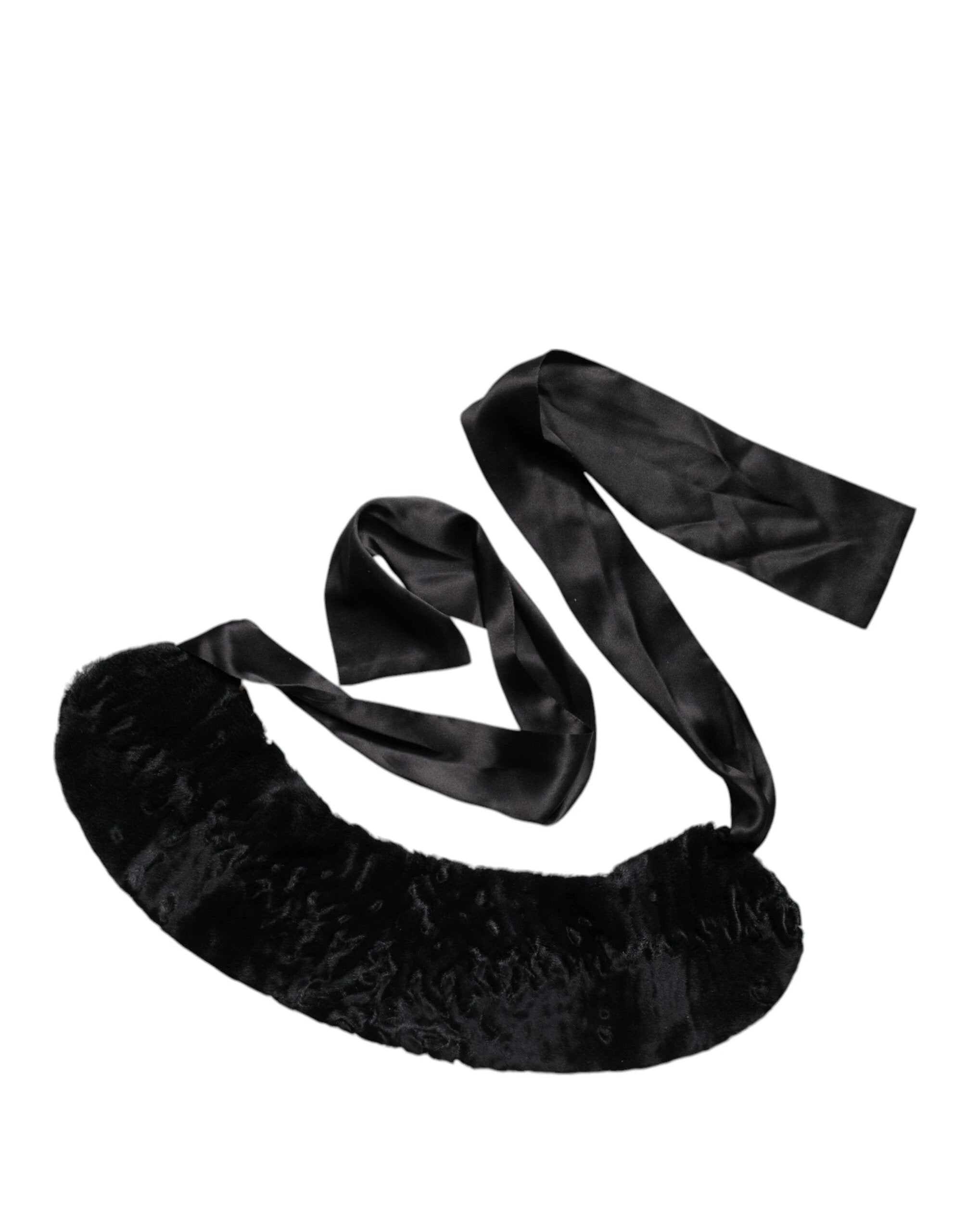 Dolce &amp; Gabbana Cache-cou en fourrure d'agneau noire pour femme, écharpe d'hiver