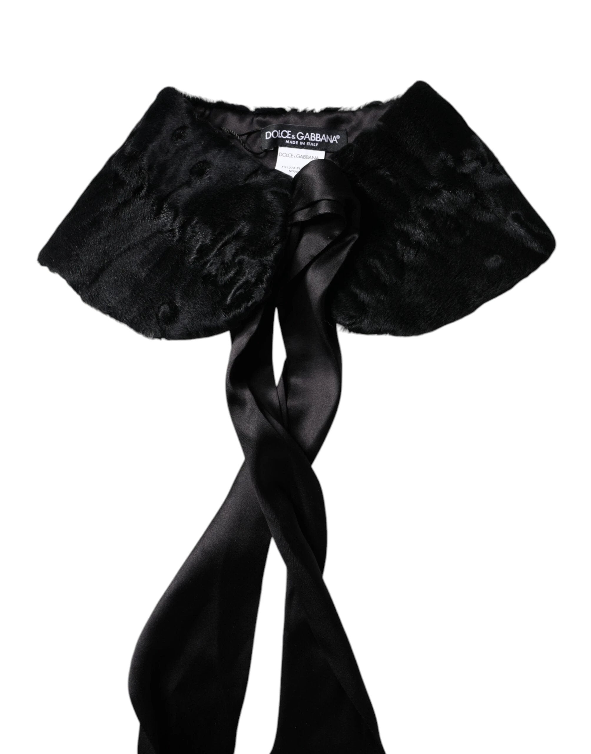 Dolce &amp; Gabbana Cache-cou en fourrure d'agneau noire pour femme, écharpe d'hiver