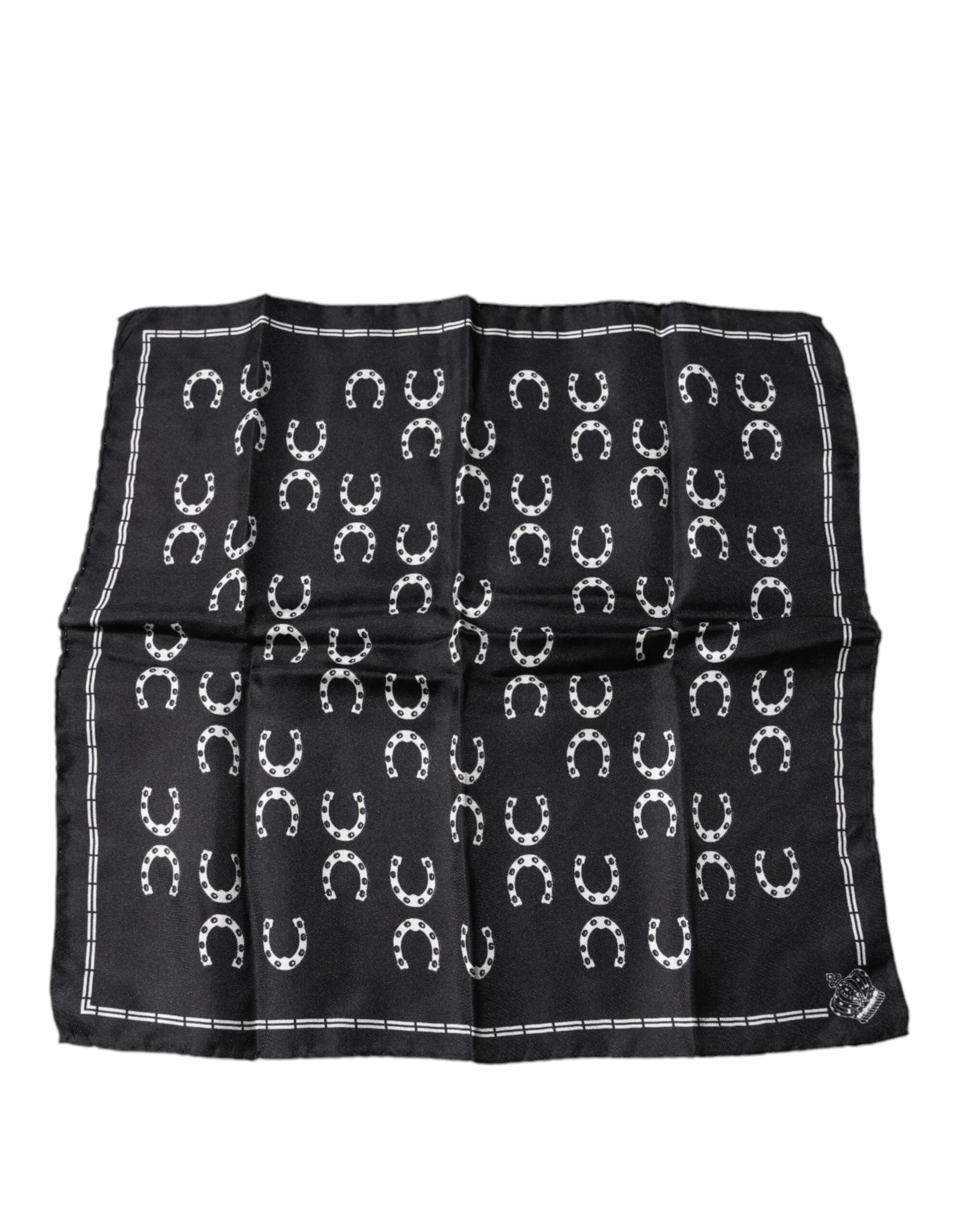 Dolce & Gabbana Black Horseshoe Silk Square Handkerchief Scarf by Dolce & Gabbana