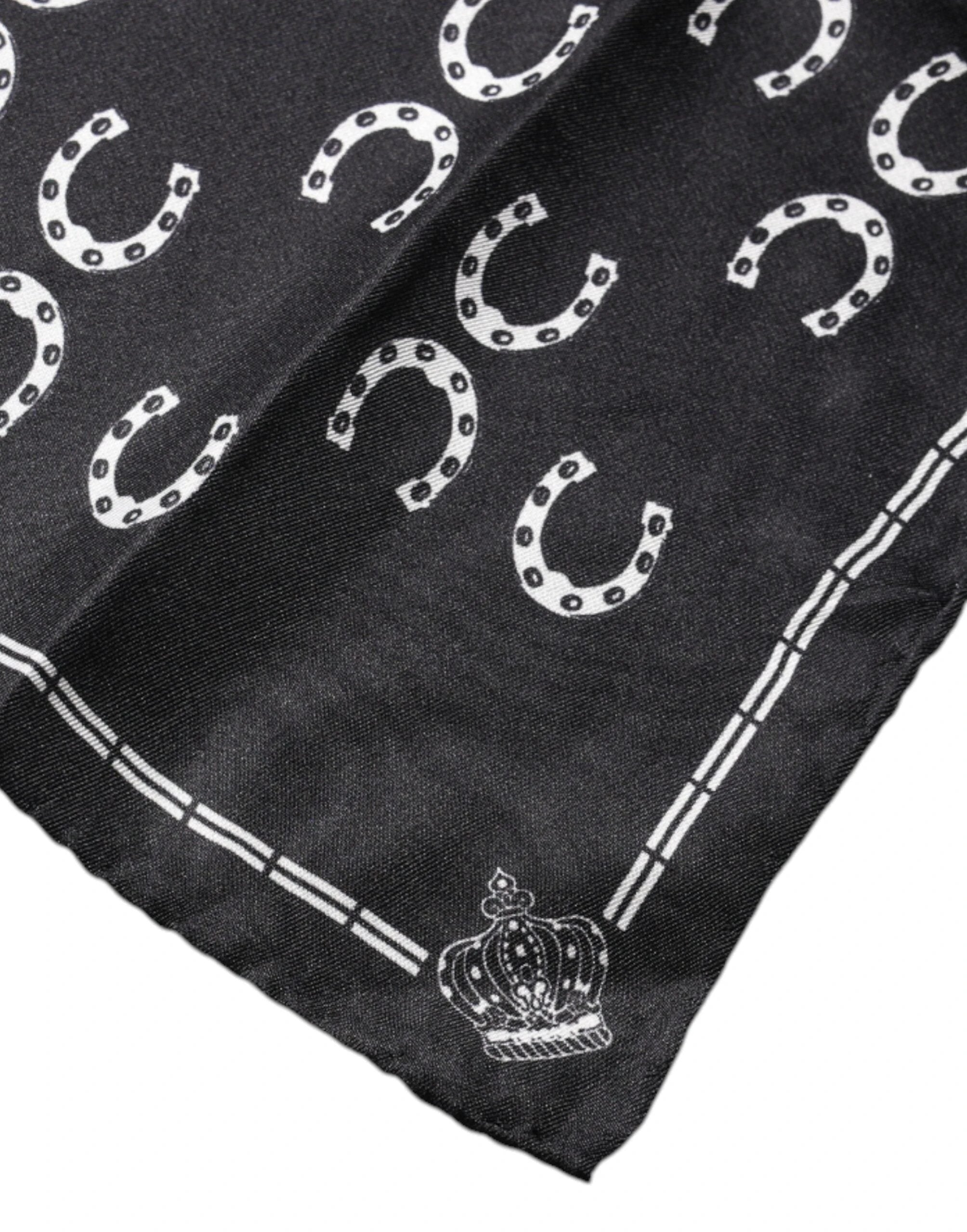 Dolce & Gabbana Black Horseshoe Silk Square Handkerchief Scarf by Dolce & Gabbana
