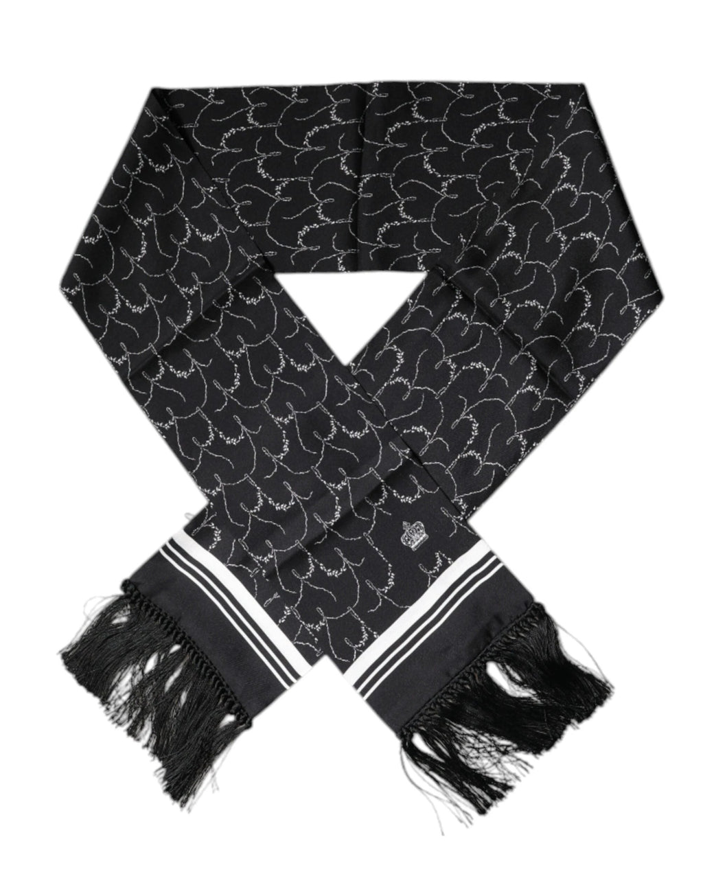 Dolce & Gabbana Black Patterned Skinny Fringes Shawl Scarf by Dolce & Gabbana