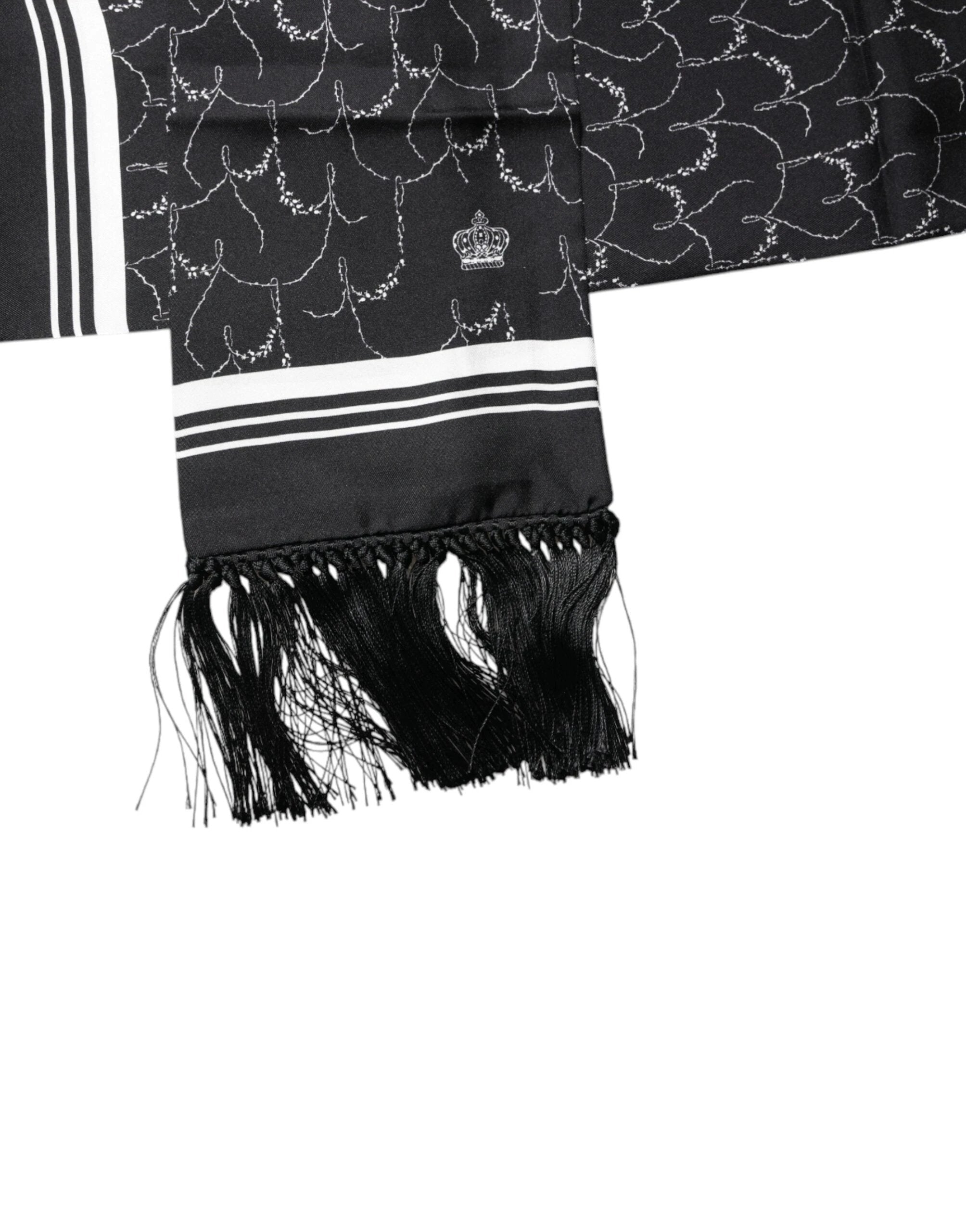 Dolce & Gabbana Black Patterned Skinny Fringes Shawl Scarf by Dolce & Gabbana