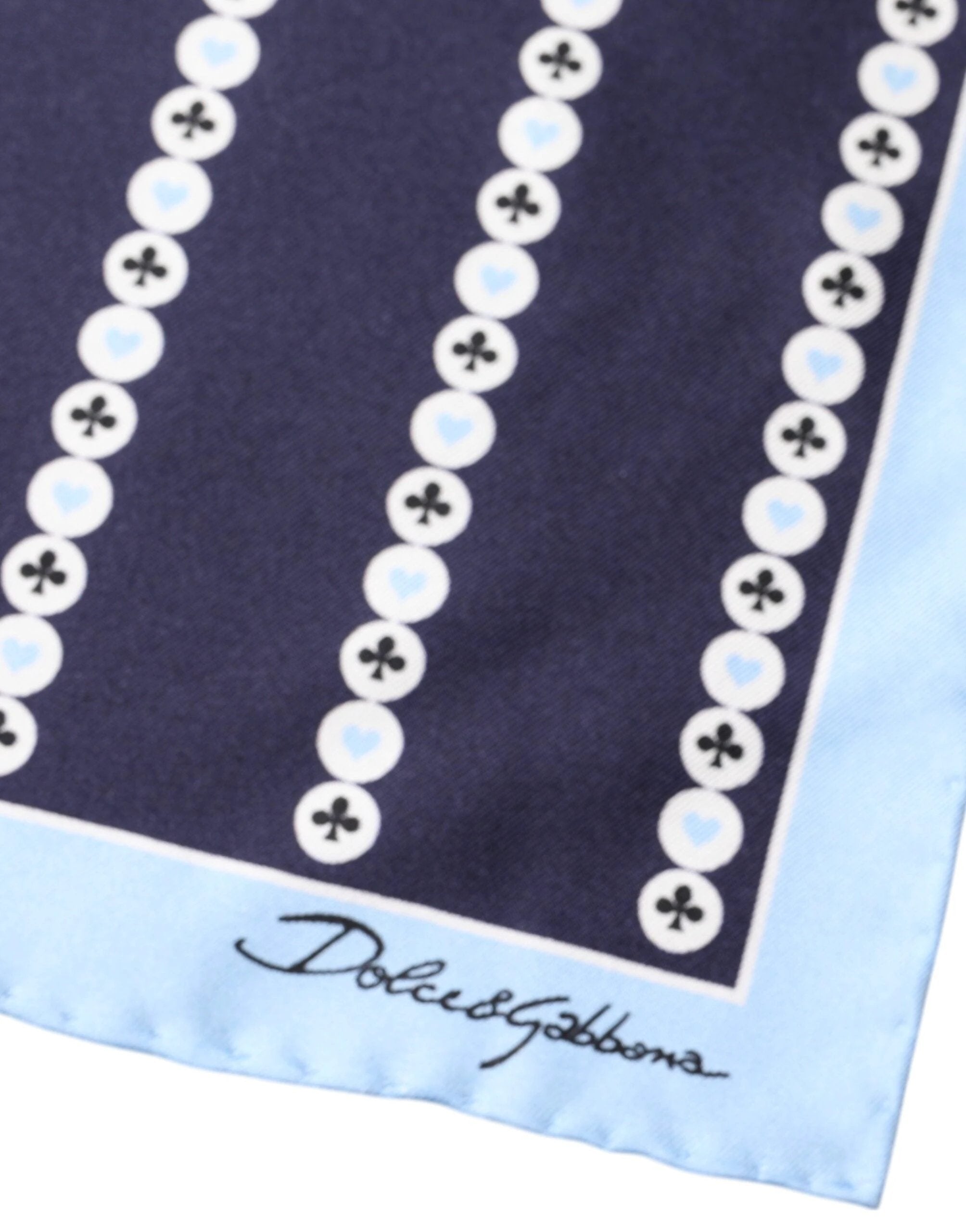 Dolce & Gabbana Blue Heart Spade Silk Handkerchief Scarf by Dolce & Gabbana
