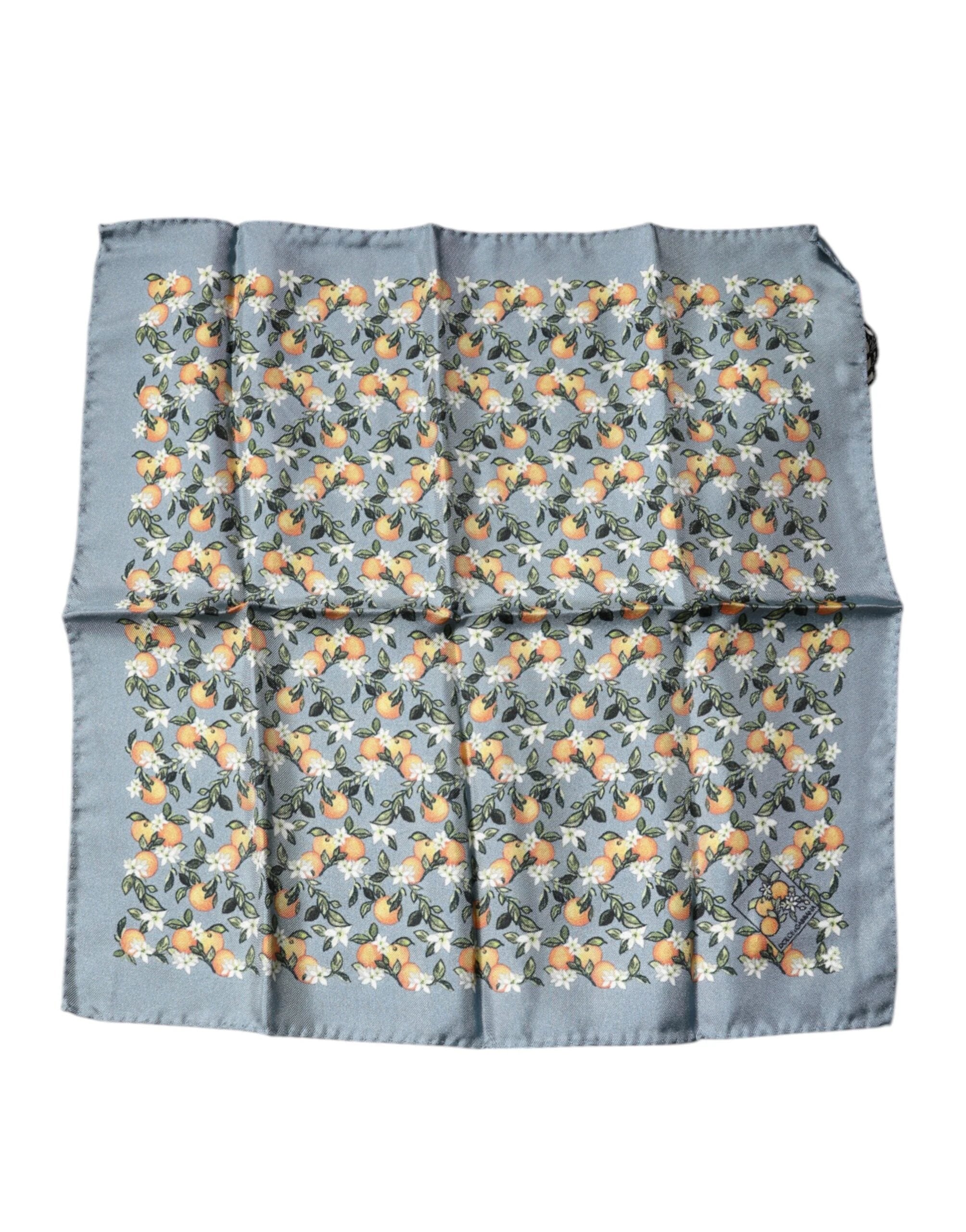 Dolce & Gabbana Gray Oranges Silk Square Handkerchief Scarf by Dolce & Gabbana