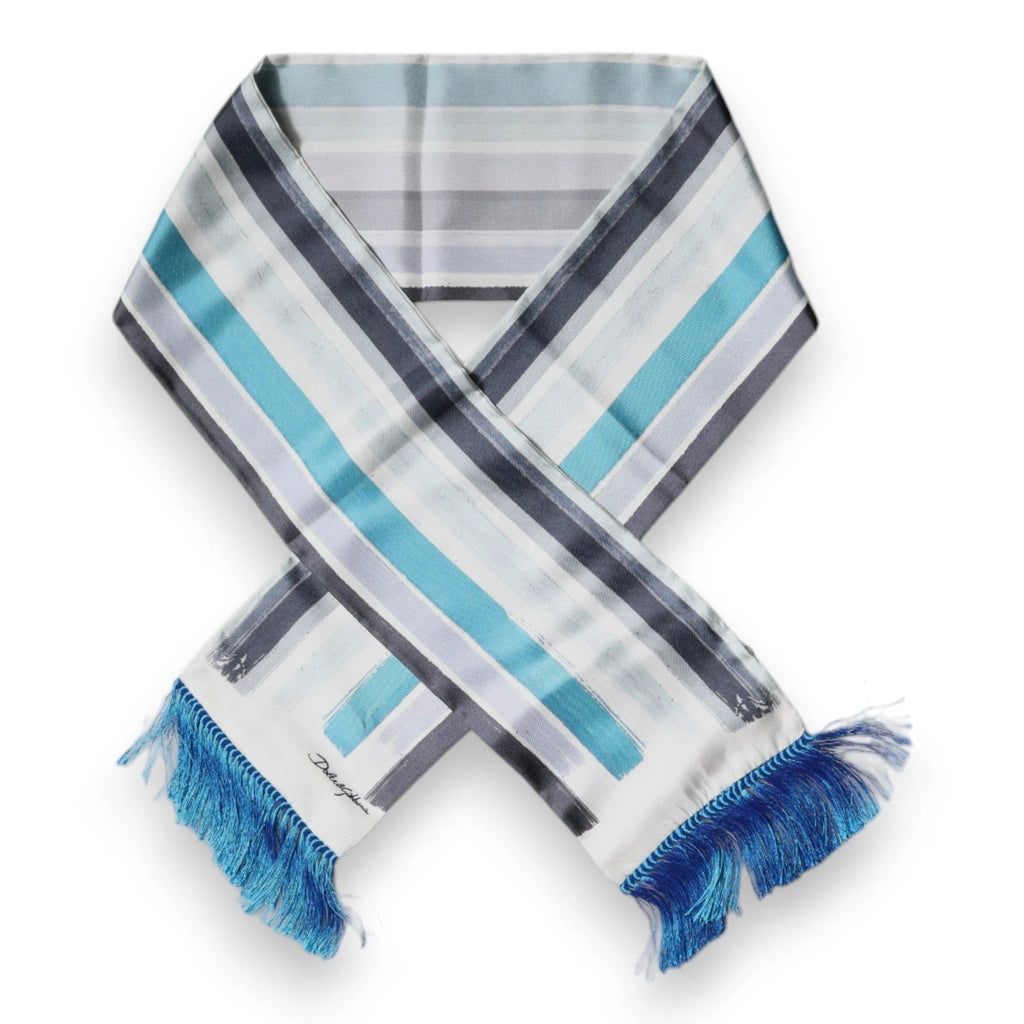 Dolce & Gabbana White Blue Stripes Silk Fringes Wrap Scarf by Dolce & Gabbana