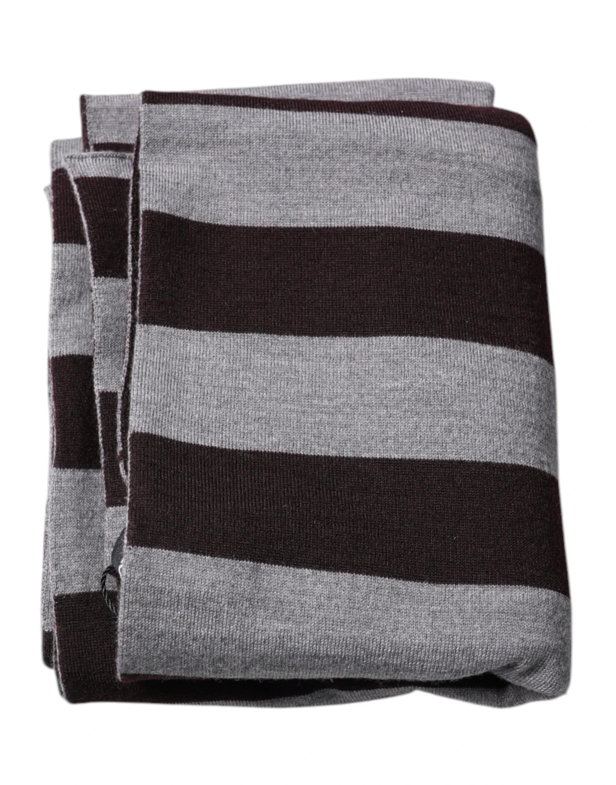 Dolce & Gabbana Black Gray Stripes Wool Neck Wrap Scarf by Dolce & Gabbana