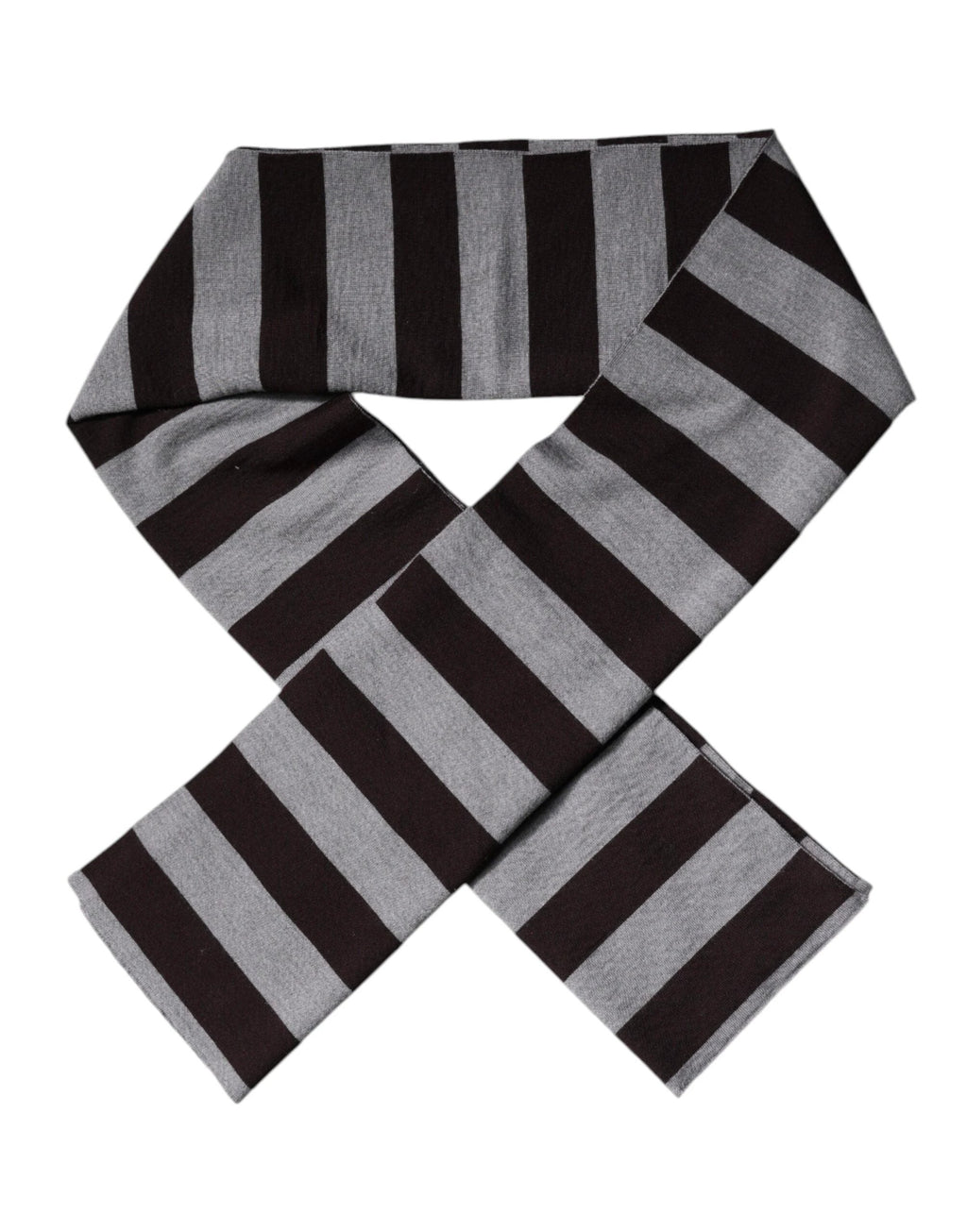 Dolce & Gabbana Black Gray Stripes Wool Neck Wrap Scarf by Dolce & Gabbana