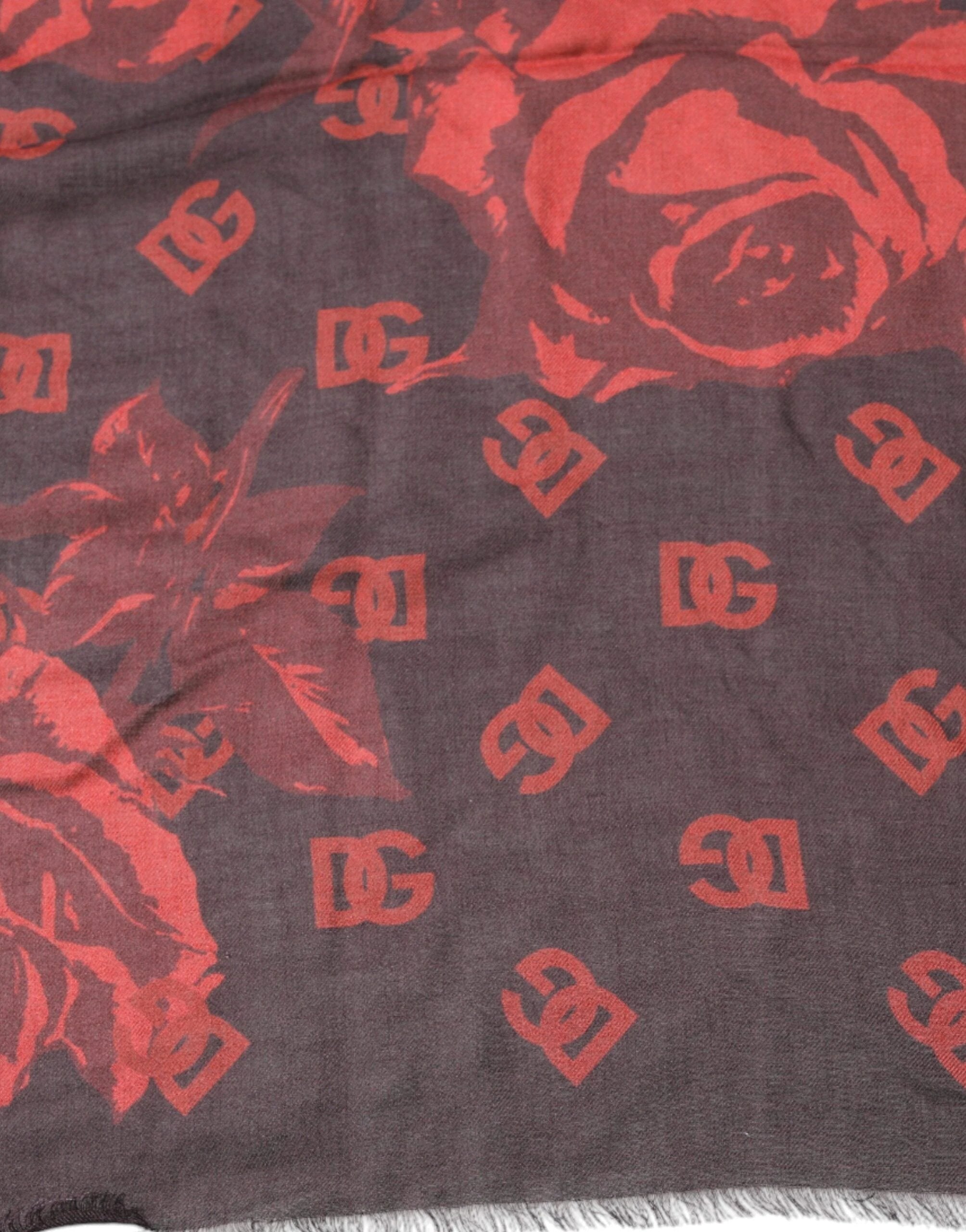 Dolce & Gabbana Black Red Floral Modal Wrap Shawl Scarf by Dolce & Gabbana