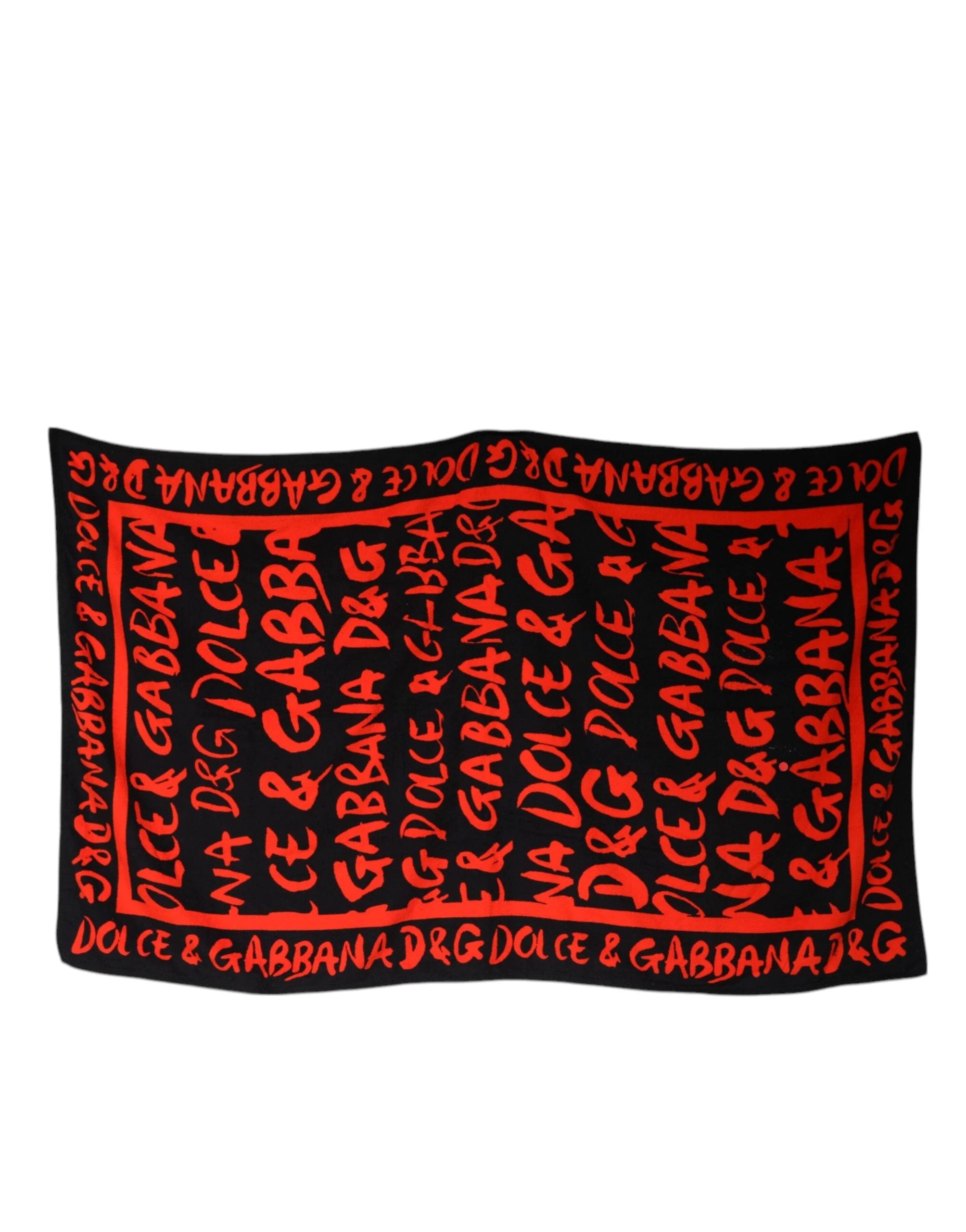 Dolce & Gabbana Black Red Logo Print Cotton Beach Towel by Dolce & Gabbana