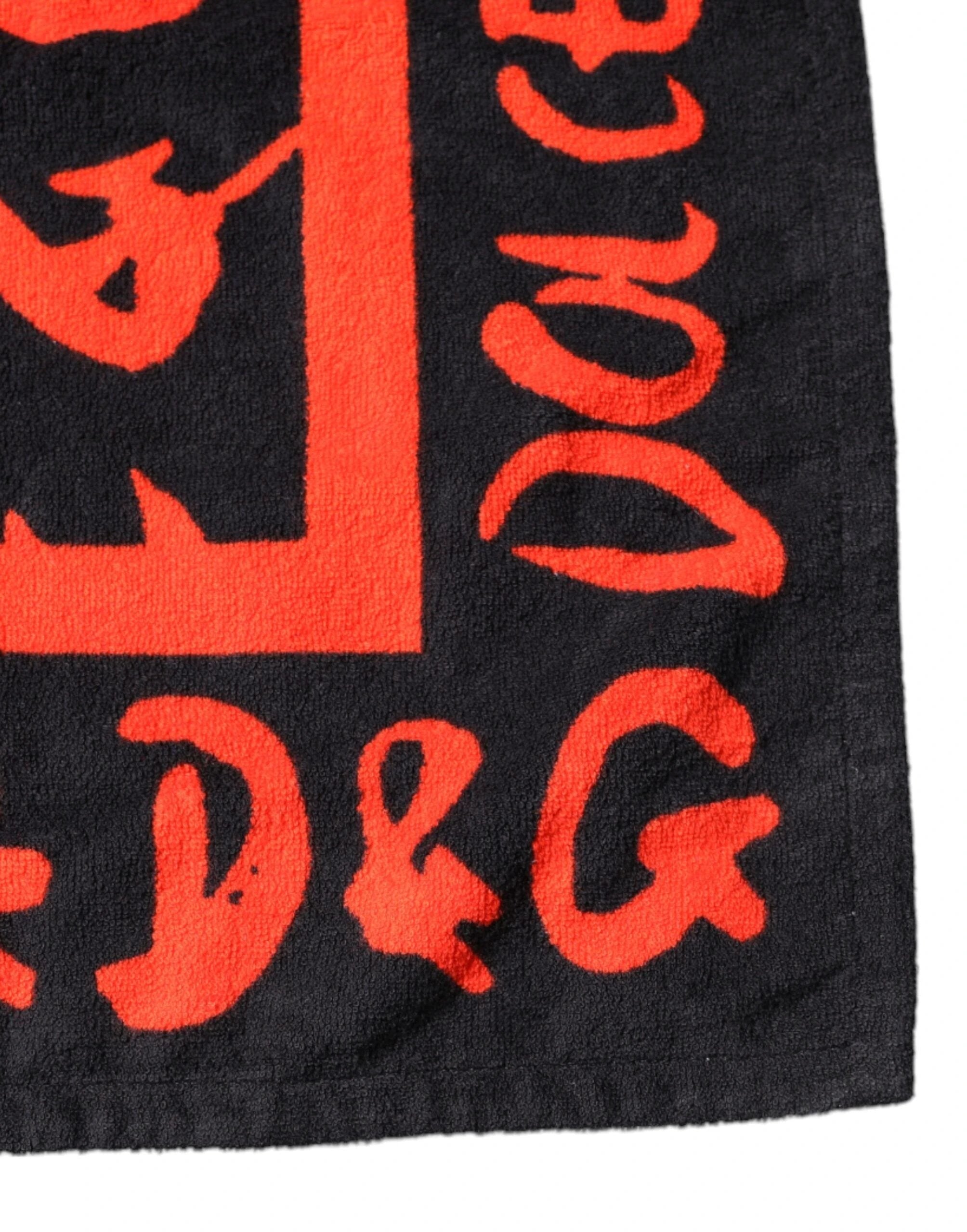 Dolce & Gabbana Black Red Logo Print Cotton Beach Towel by Dolce & Gabbana