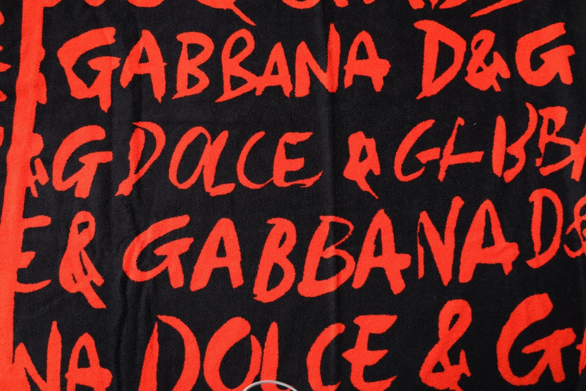 Dolce & Gabbana Black Red Logo Print Cotton Beach Towel by Dolce & Gabbana