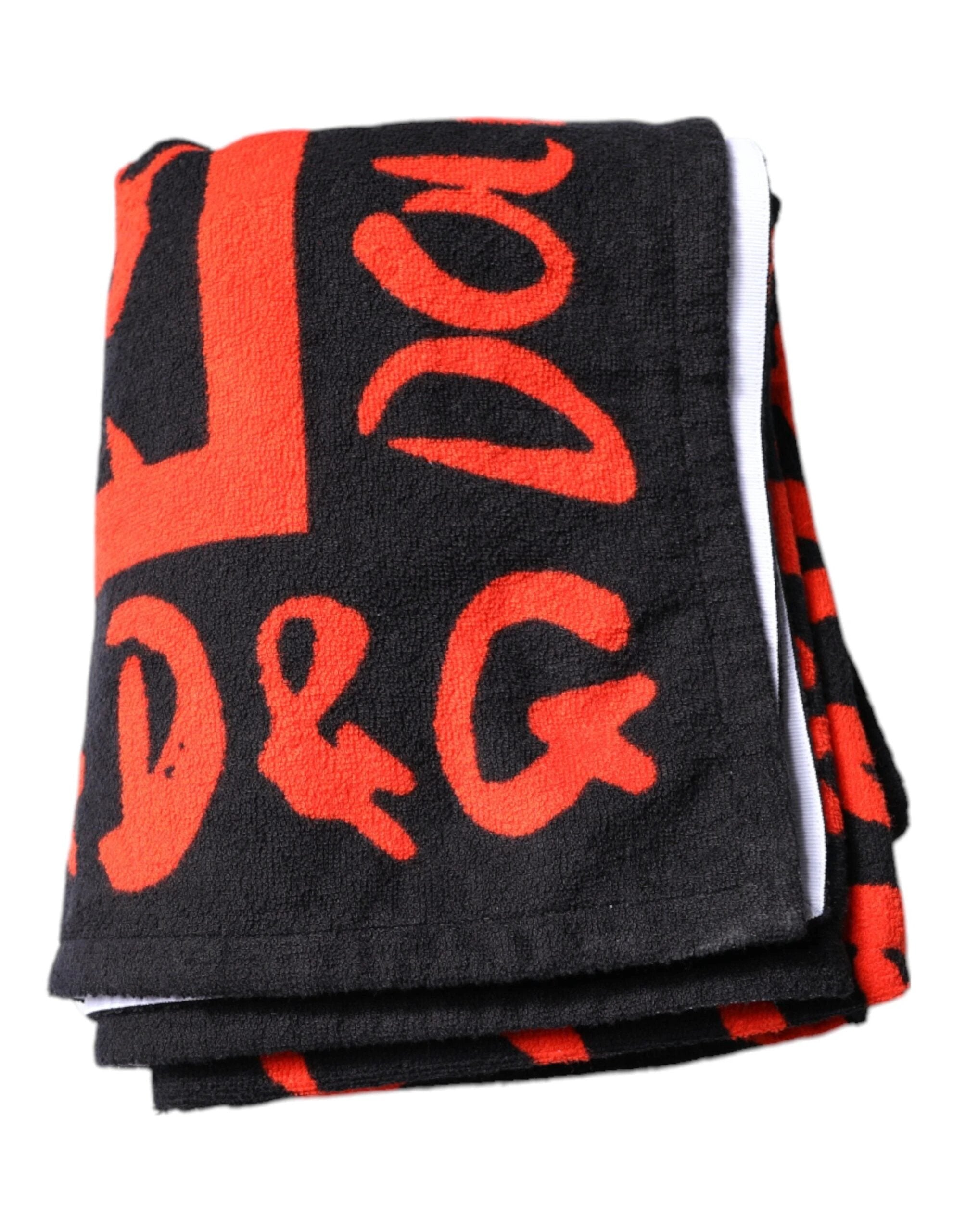 Dolce & Gabbana Black Red Logo Print Cotton Beach Towel by Dolce & Gabbana