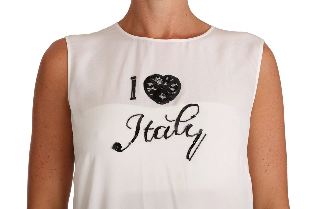 Dolce & Gabbana White Silk I LOVE ITALY Cami T-shirt by Dolce & Gabbana