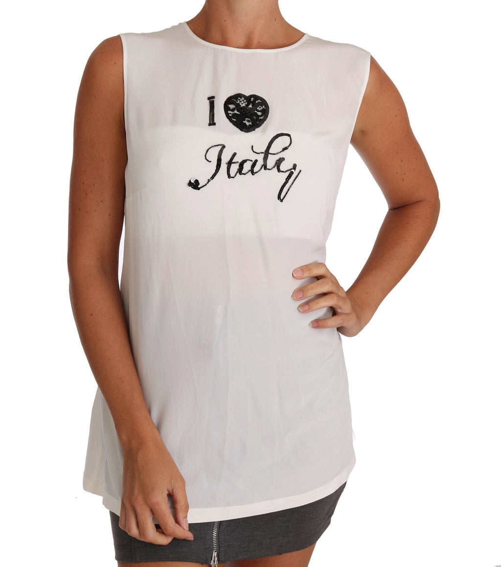 Dolce & Gabbana White Silk I LOVE ITALY Cami T-shirt by Dolce & Gabbana