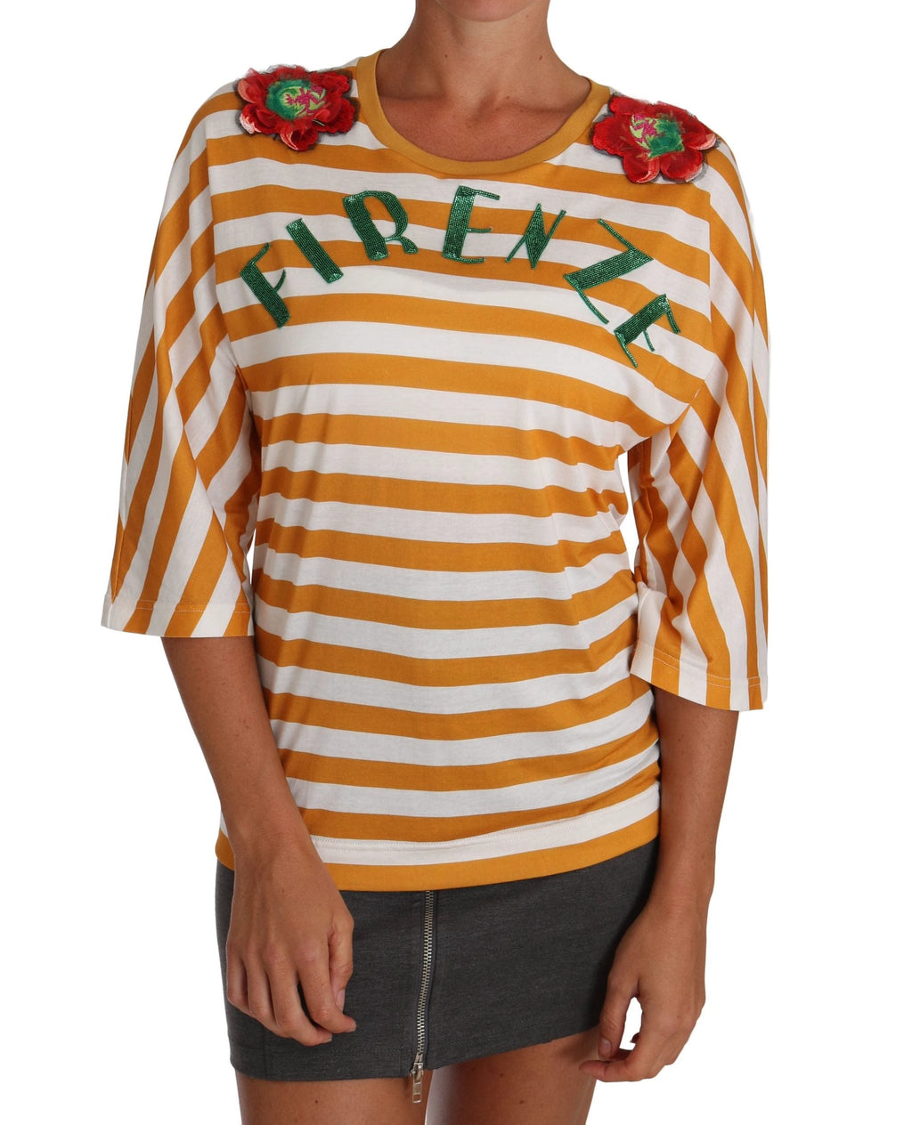 Dolce & Gabbana White Orange FIRENZE Top T-shirt by Dolce & Gabbana