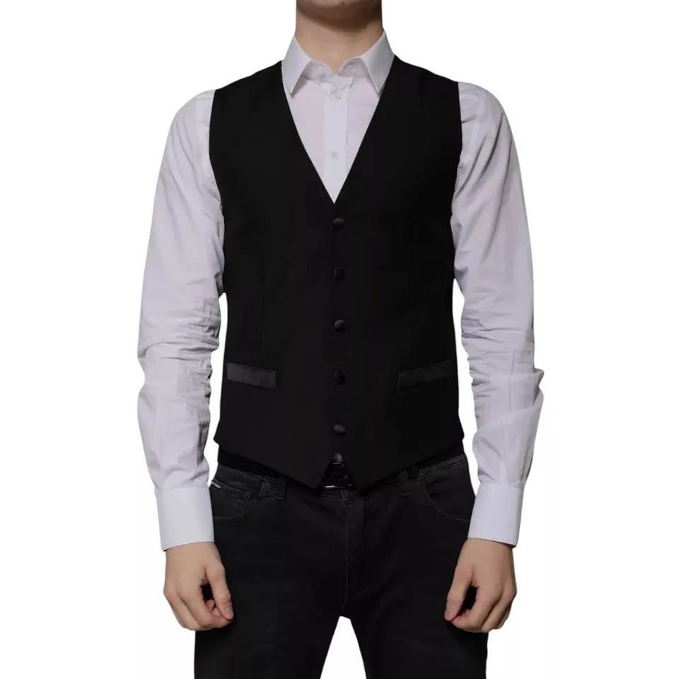 Dolce & Gabbana Black Wool Formal Dress Men Waistcoat Vest by Dolce & Gabbana
