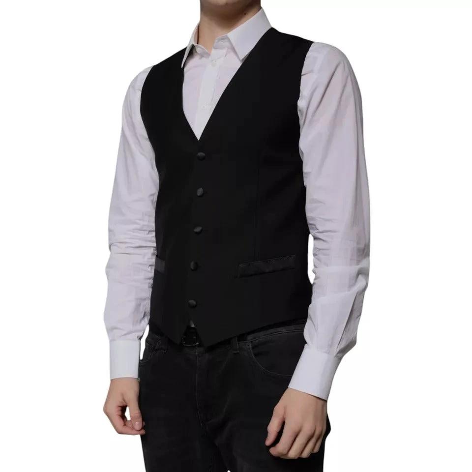 Dolce & Gabbana Black Wool Formal Dress Men Waistcoat Vest by Dolce & Gabbana