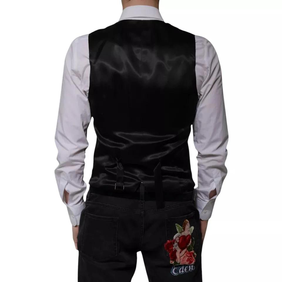 Dolce & Gabbana Black Wool Formal Dress Men Waistcoat Vest by Dolce & Gabbana