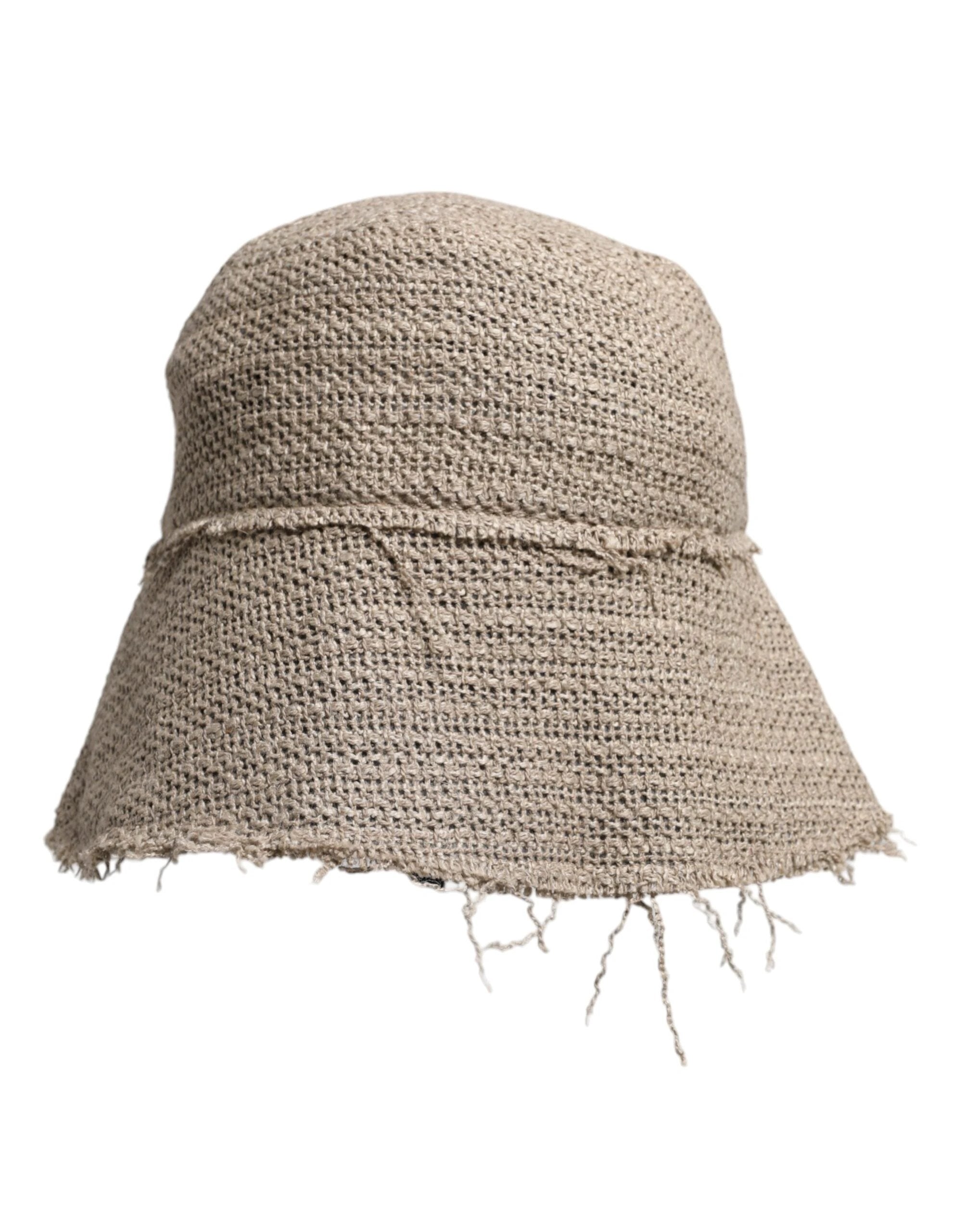 Dolce & Gabbana Beige Linen Wide Brim Bucket Hat by Dolce & Gabbana