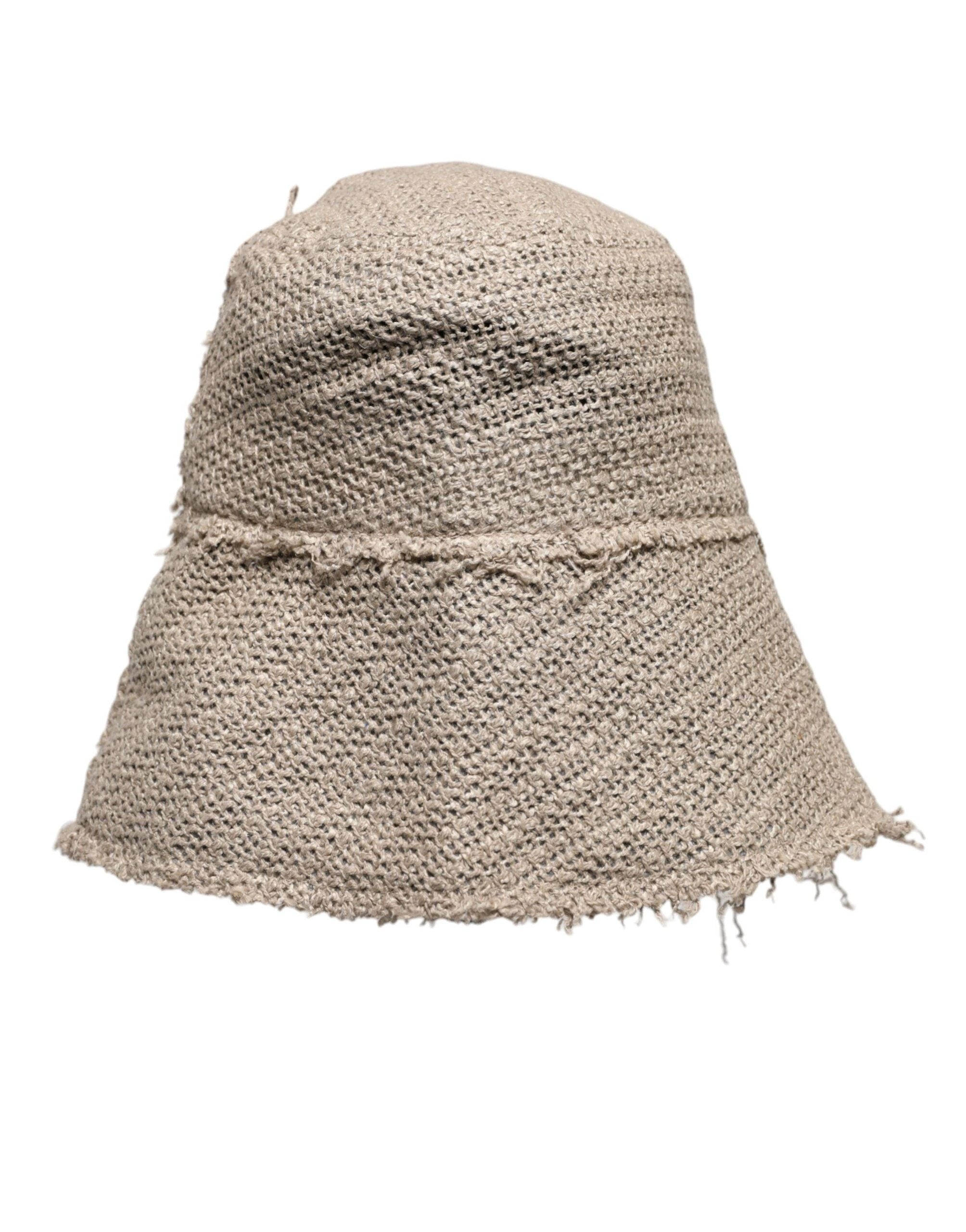 Dolce & Gabbana Beige Linen Wide Brim Bucket Hat by Dolce & Gabbana