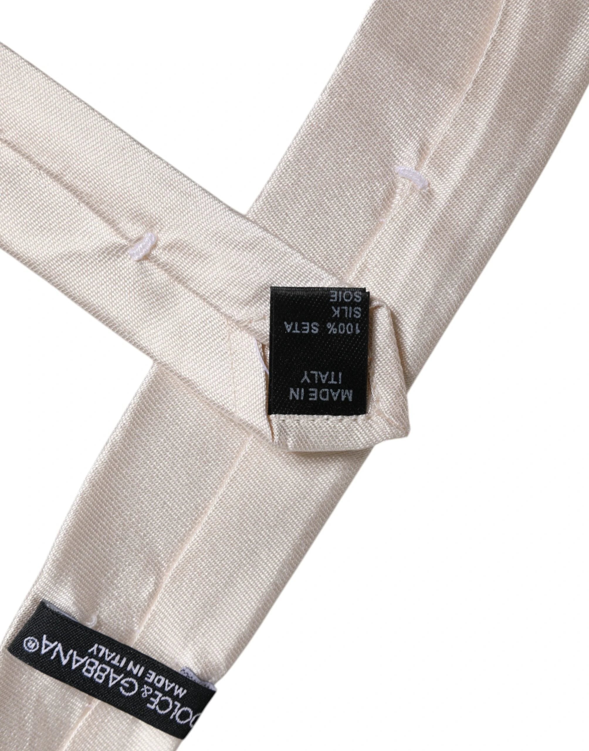 Dolce & Gabbana White Solid Silk Adjustable Necktie Tie by Dolce & Gabbana