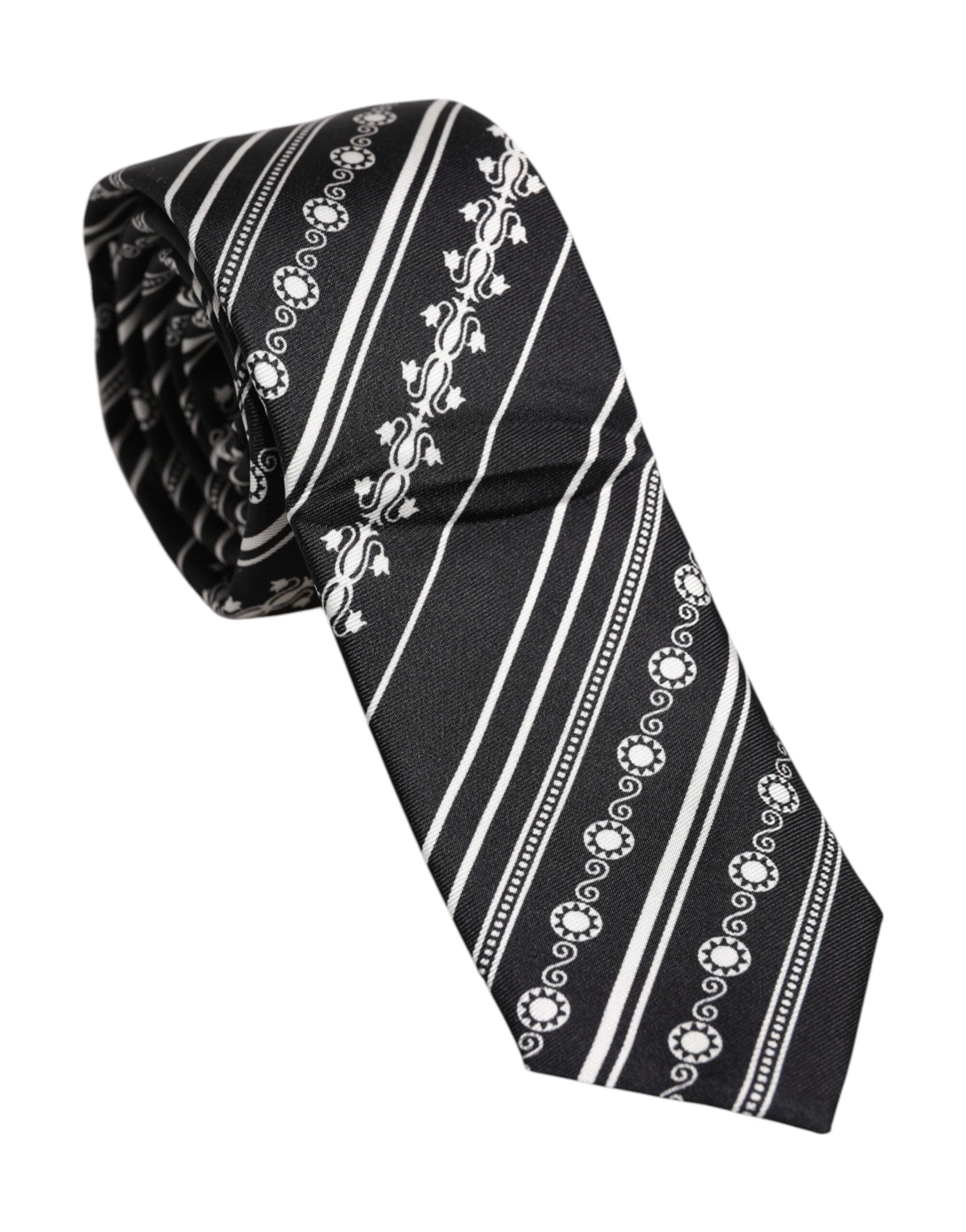 Dolce & Gabbana Black White Stripes Silk Adjustable Necktie Tie by Dolce & Gabbana