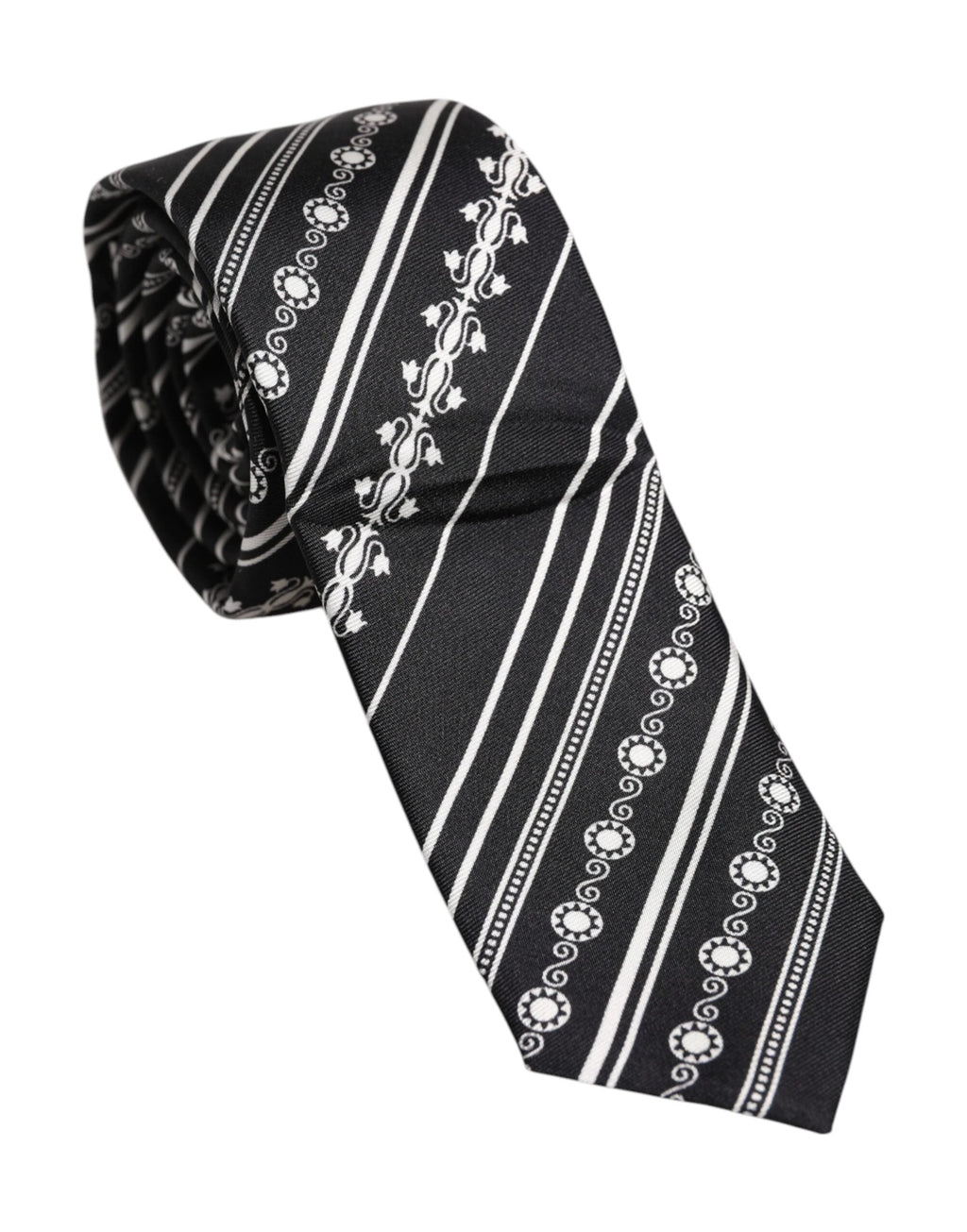 Dolce & Gabbana Black White Stripes Silk Adjustable Necktie Tie by Dolce & Gabbana