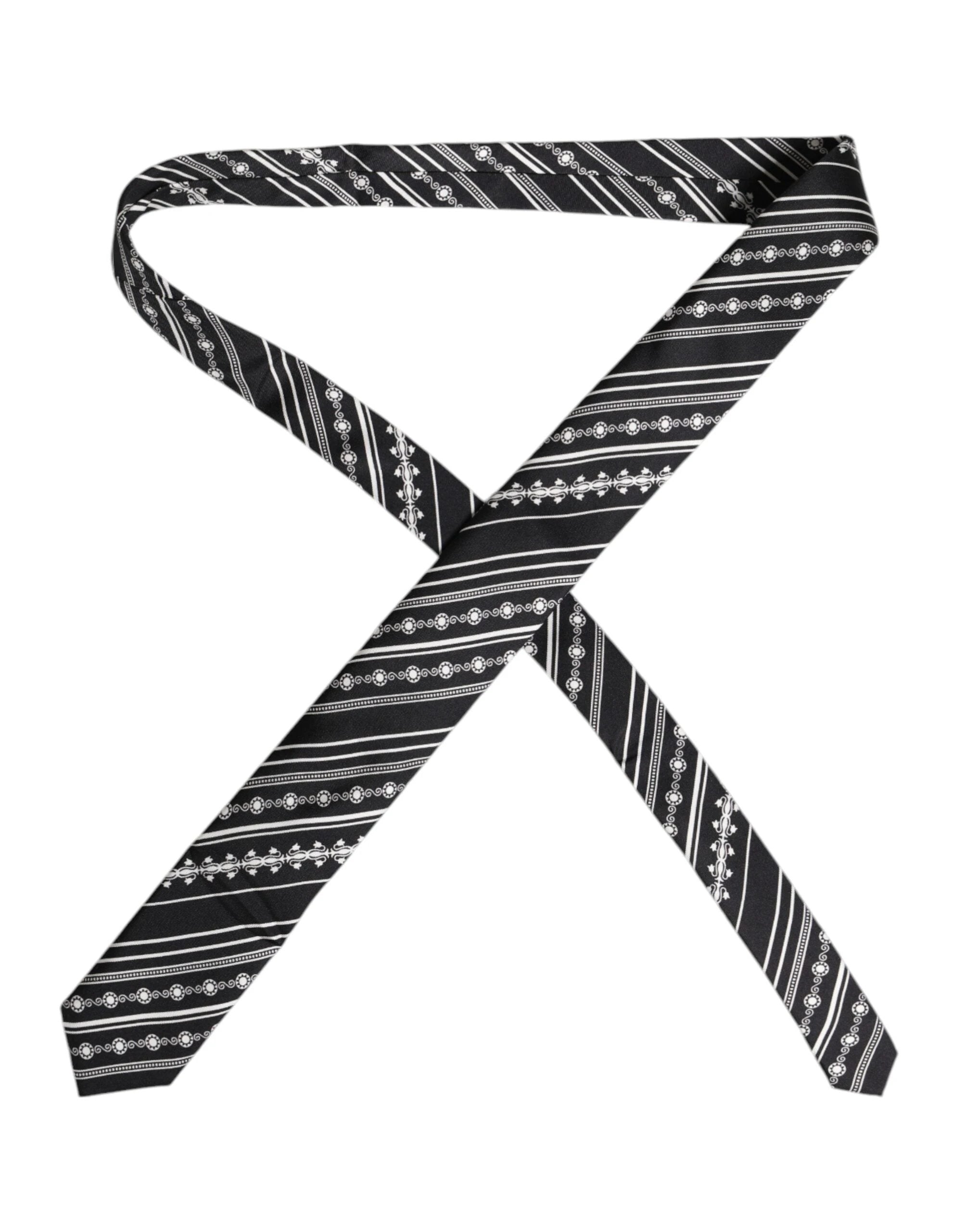 Dolce & Gabbana Black White Stripes Silk Adjustable Necktie Tie by Dolce & Gabbana