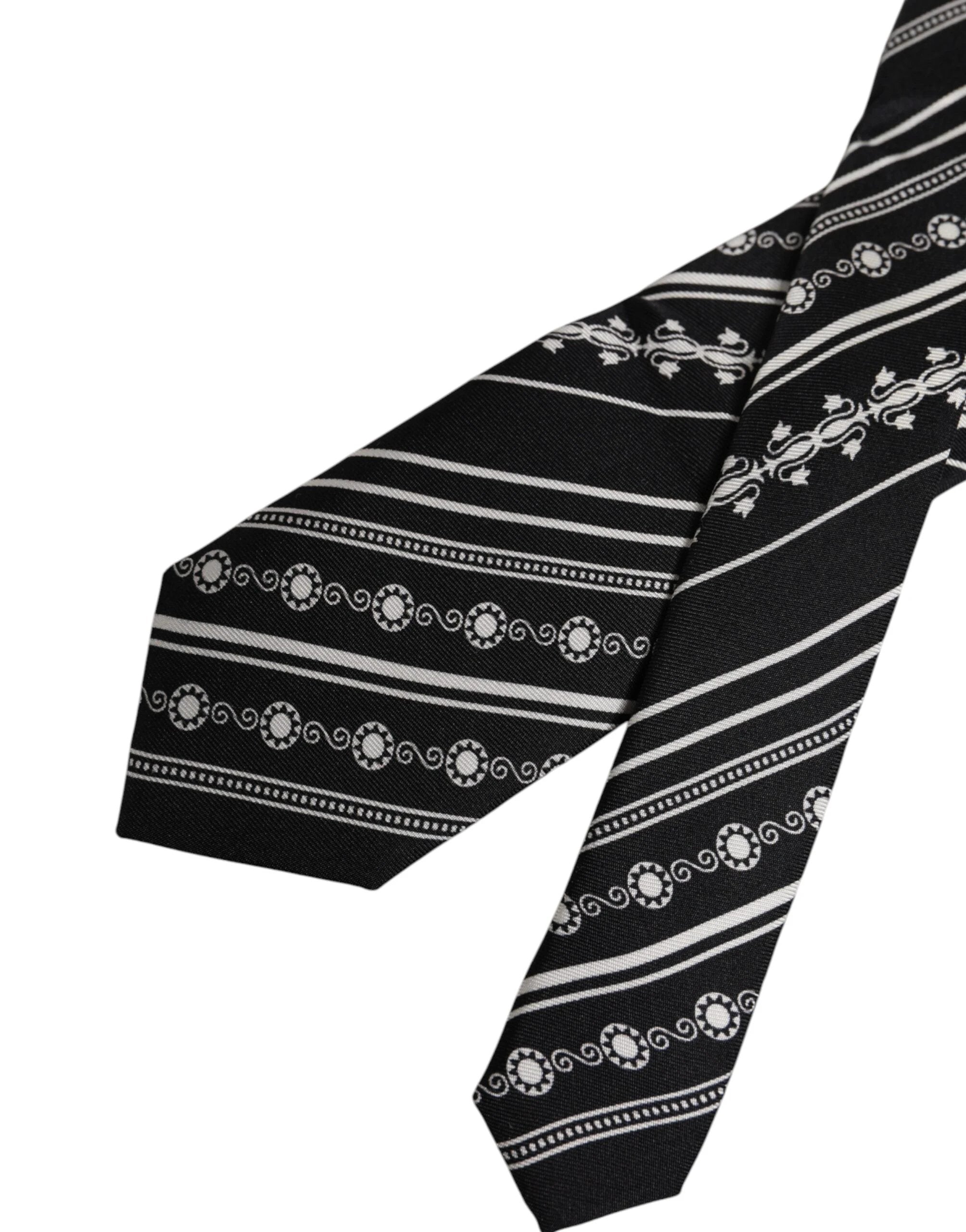 Dolce & Gabbana Black White Stripes Silk Adjustable Necktie Tie by Dolce & Gabbana