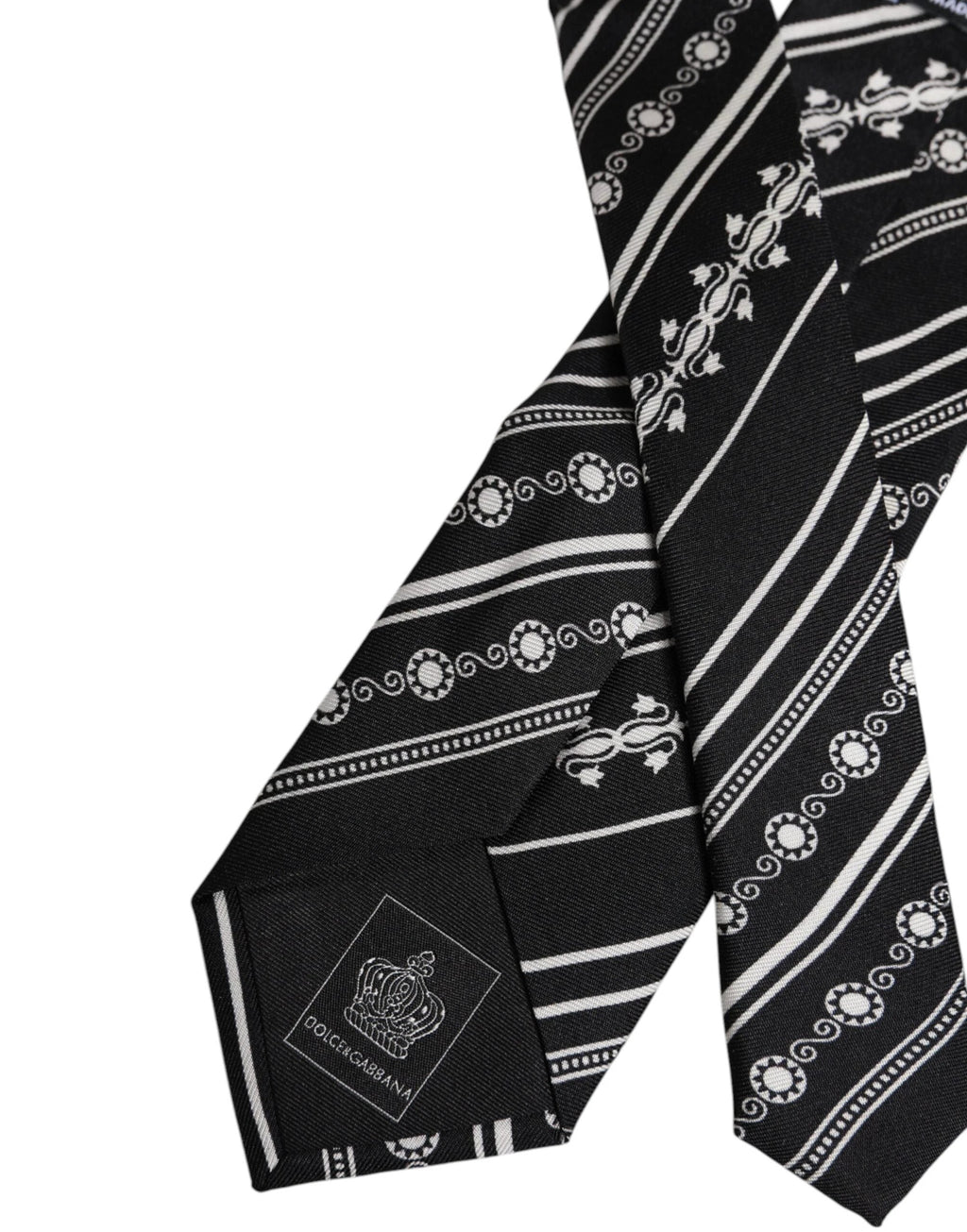 Dolce & Gabbana Black White Stripes Silk Adjustable Necktie Tie by Dolce & Gabbana