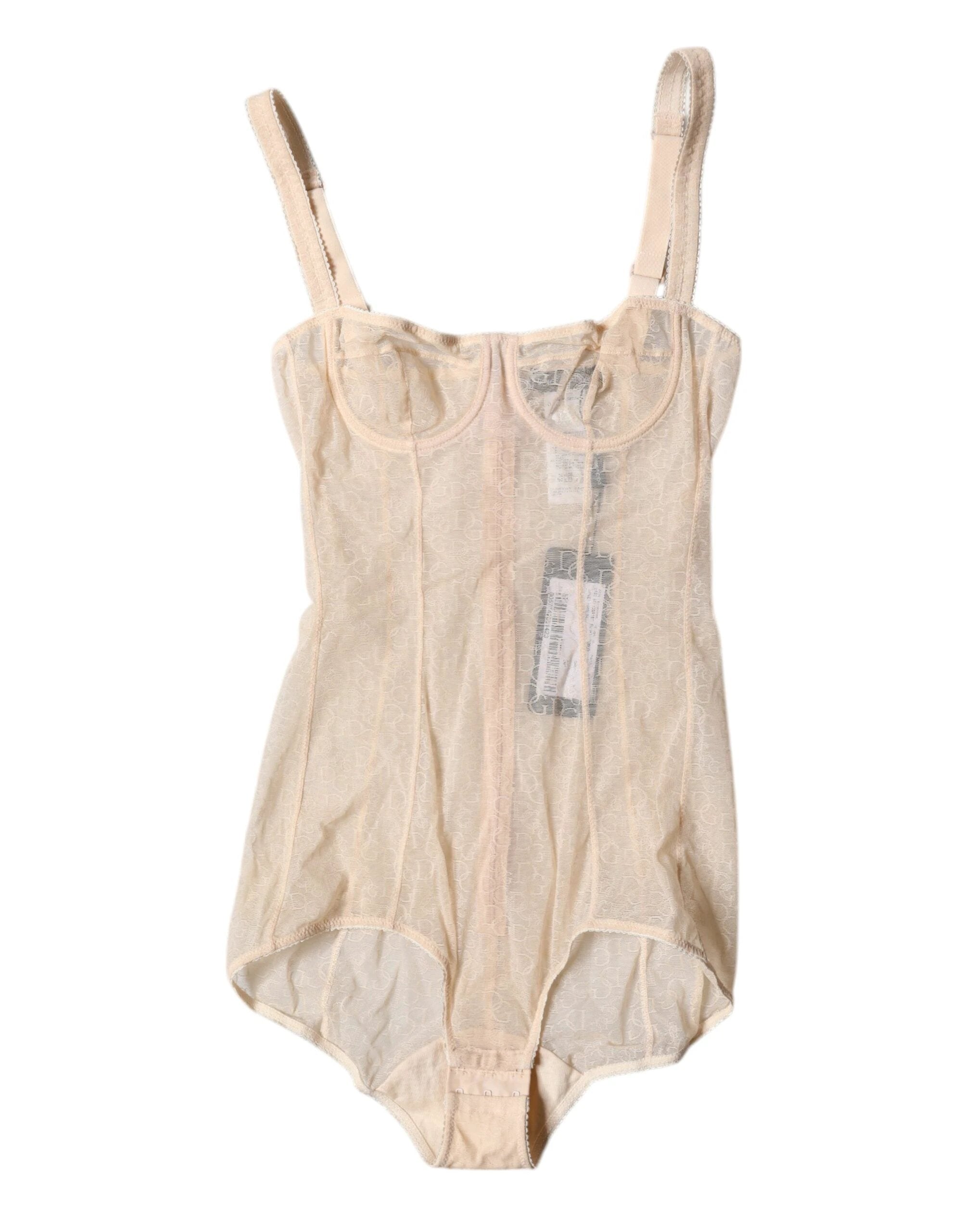 Dolce & Gabbana Beige Tulle Balconette Bra Bodysuit Underwear by Dolce & Gabbana