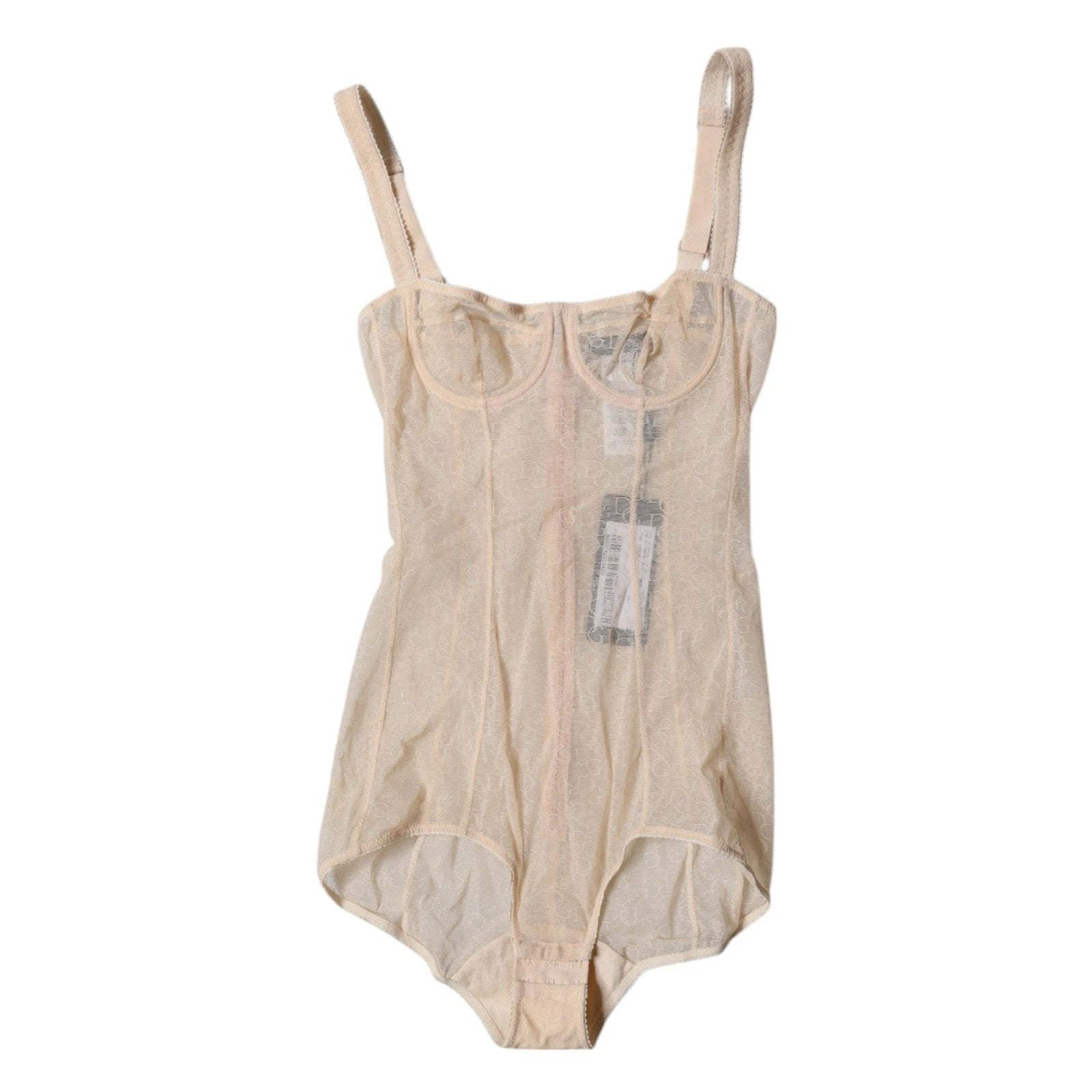 Dolce & Gabbana Beige Tulle Balconette Bra Bodysuit Underwear by Dolce & Gabbana