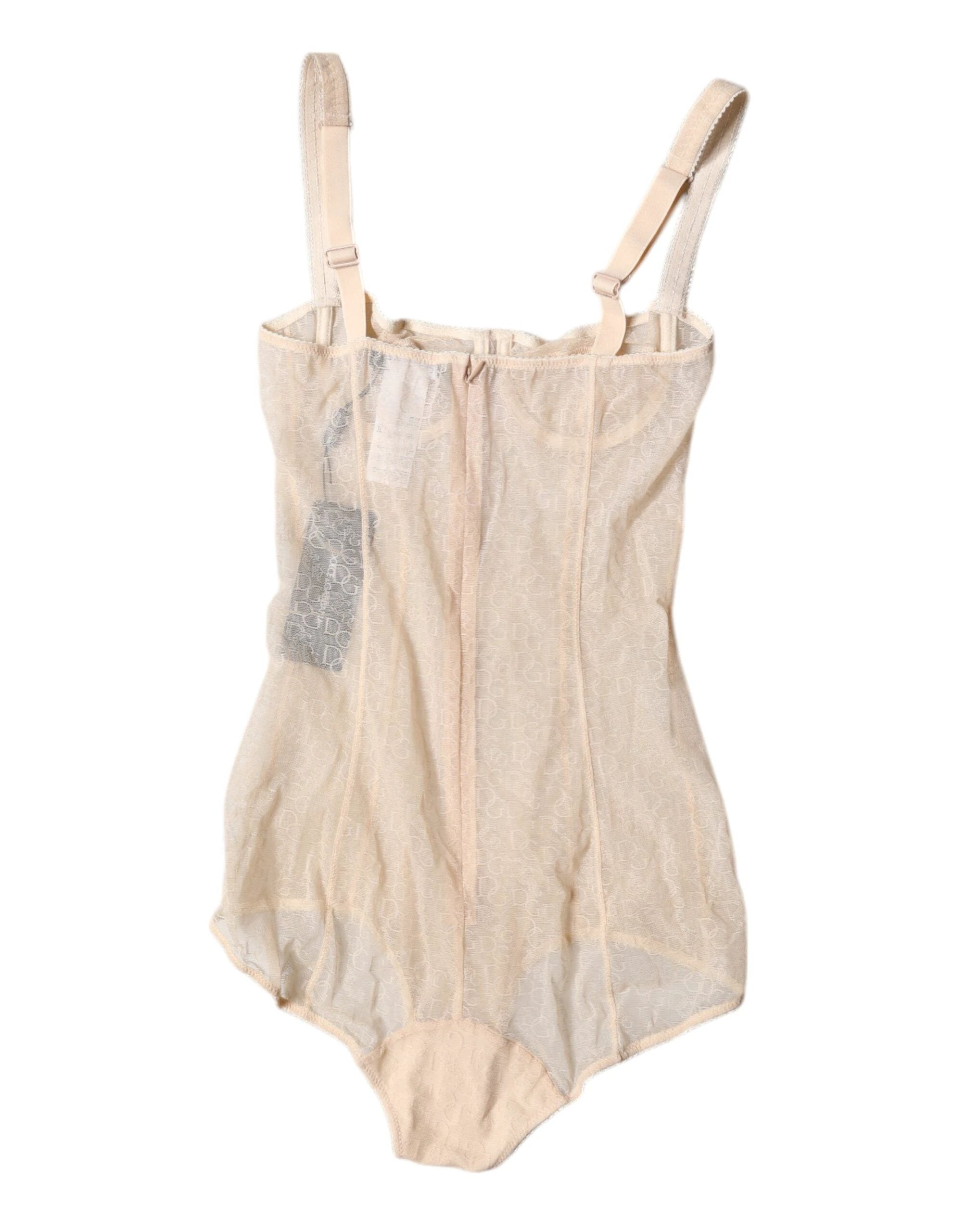 Dolce & Gabbana Beige Tulle Balconette Bra Bodysuit Underwear by Dolce & Gabbana