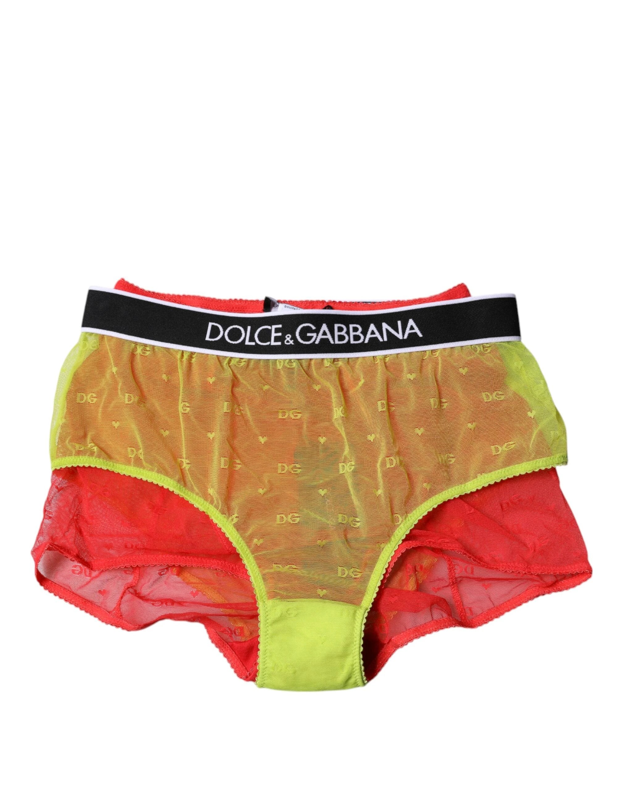 Dolce & Gabbana Red Yellow Tulle Mid Waist Panty Underwear by Dolce & Gabbana
