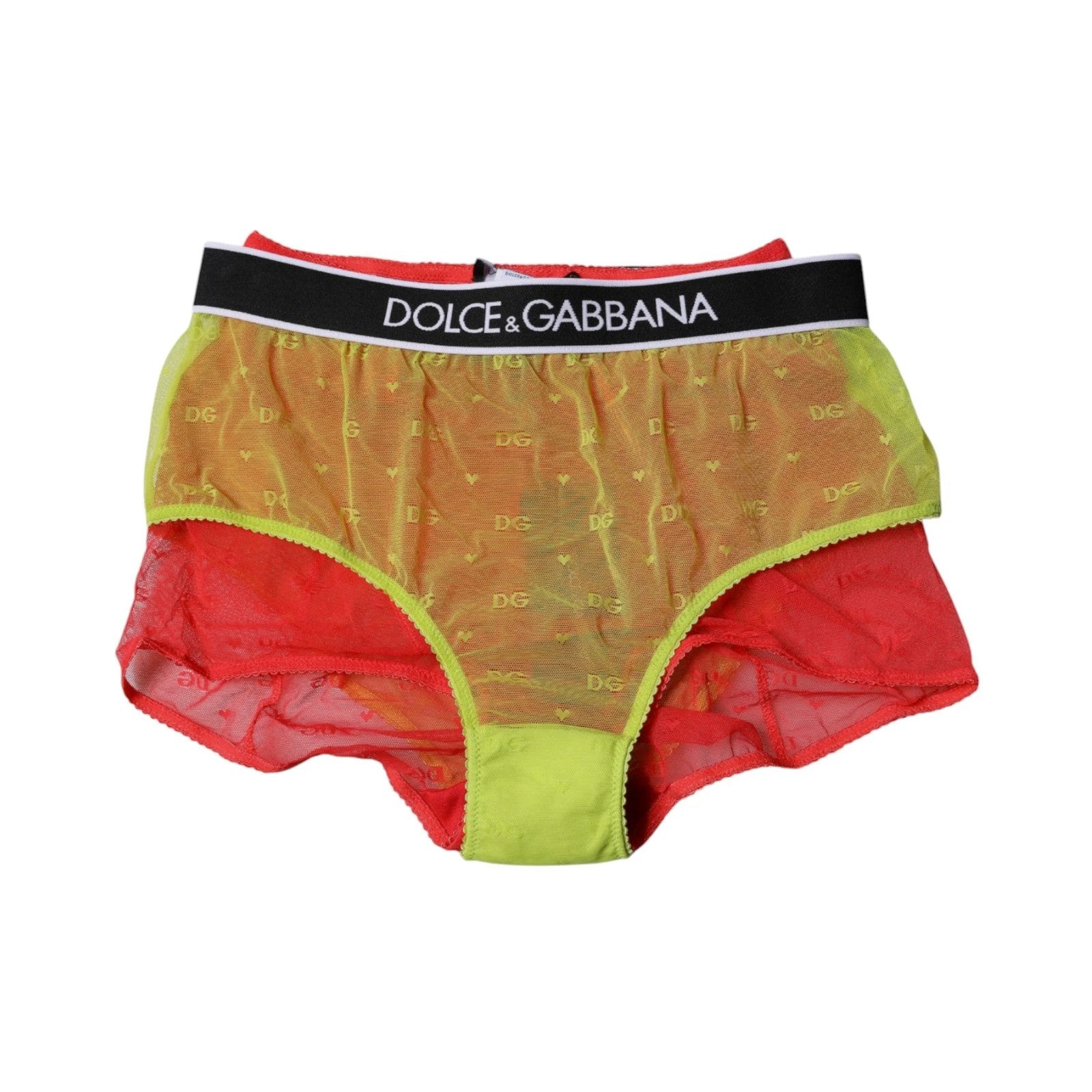 Dolce & Gabbana Red Yellow Tulle Mid Waist Panty Underwear by Dolce & Gabbana