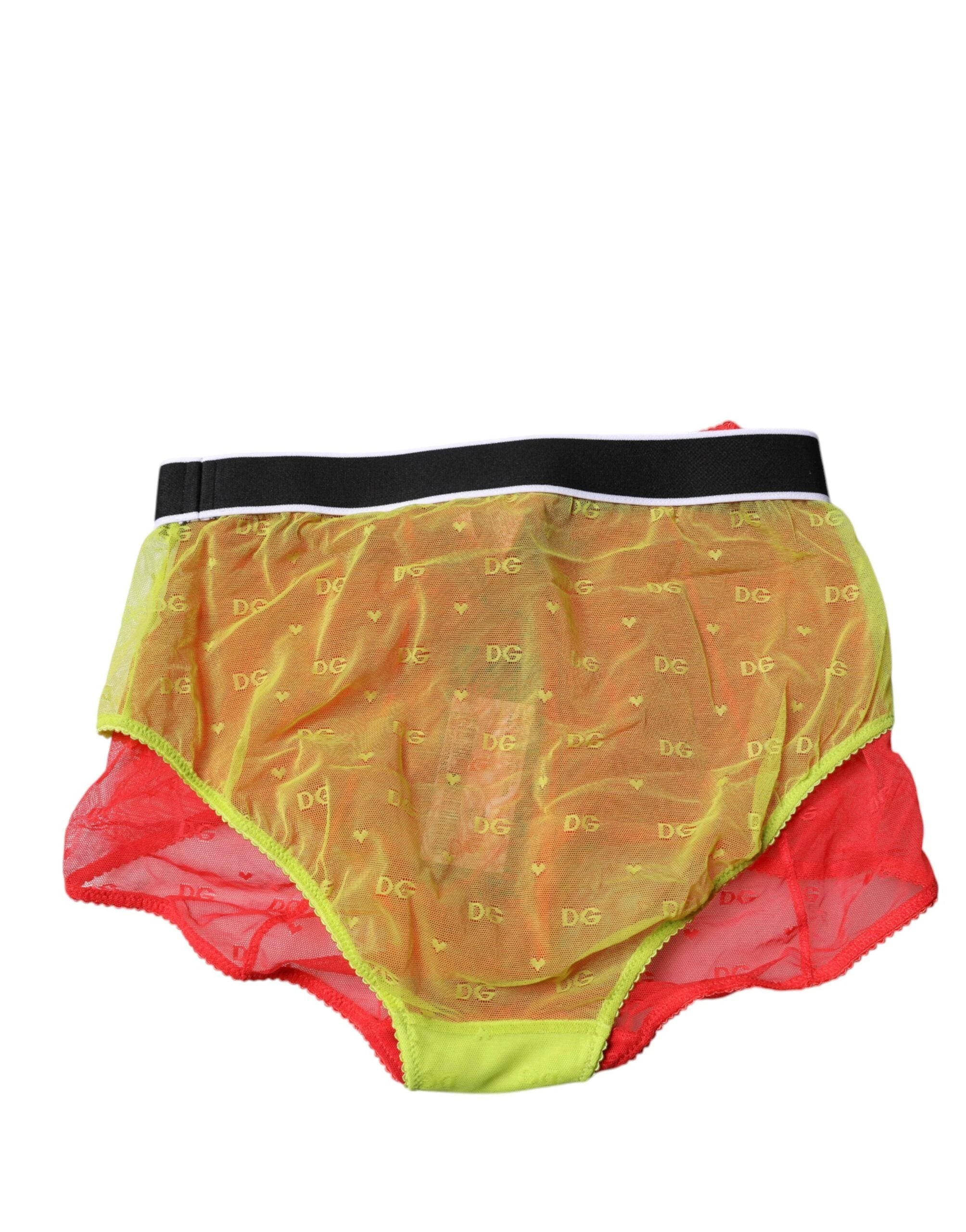 Dolce & Gabbana Red Yellow Tulle Mid Waist Panty Underwear by Dolce & Gabbana