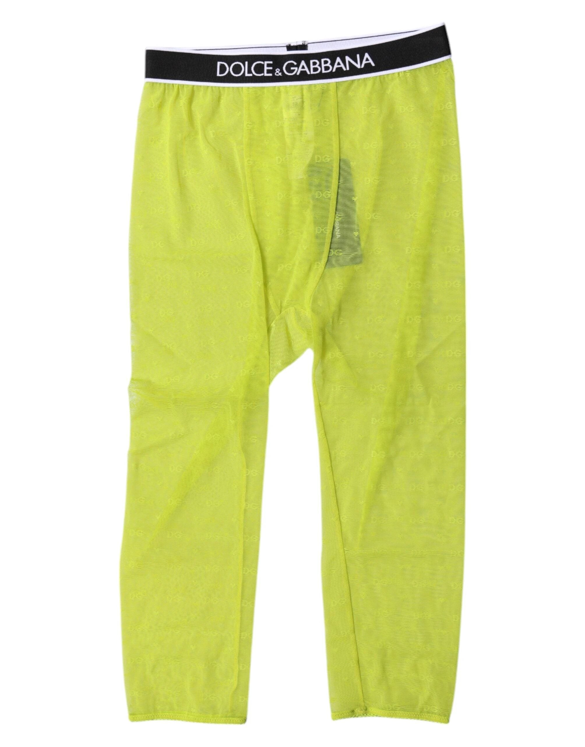 Dolce & Gabbana Green DG Logo Nylon Cropped Tights Underwear by Dolce & Gabbana