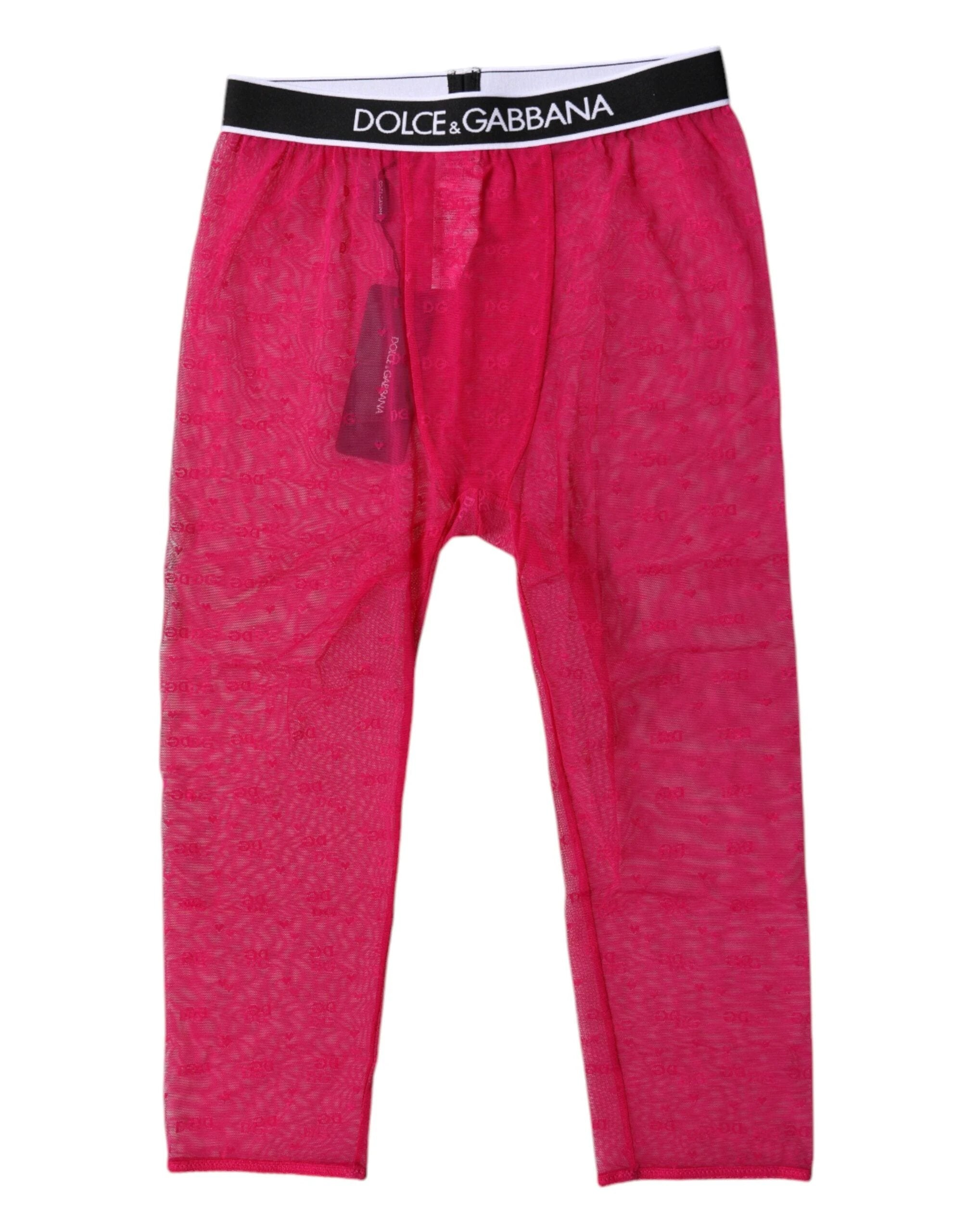 Dolce & Gabbana Fuchsia DG Logo Nylon Cropped Tights Underwear by Dolce & Gabbana