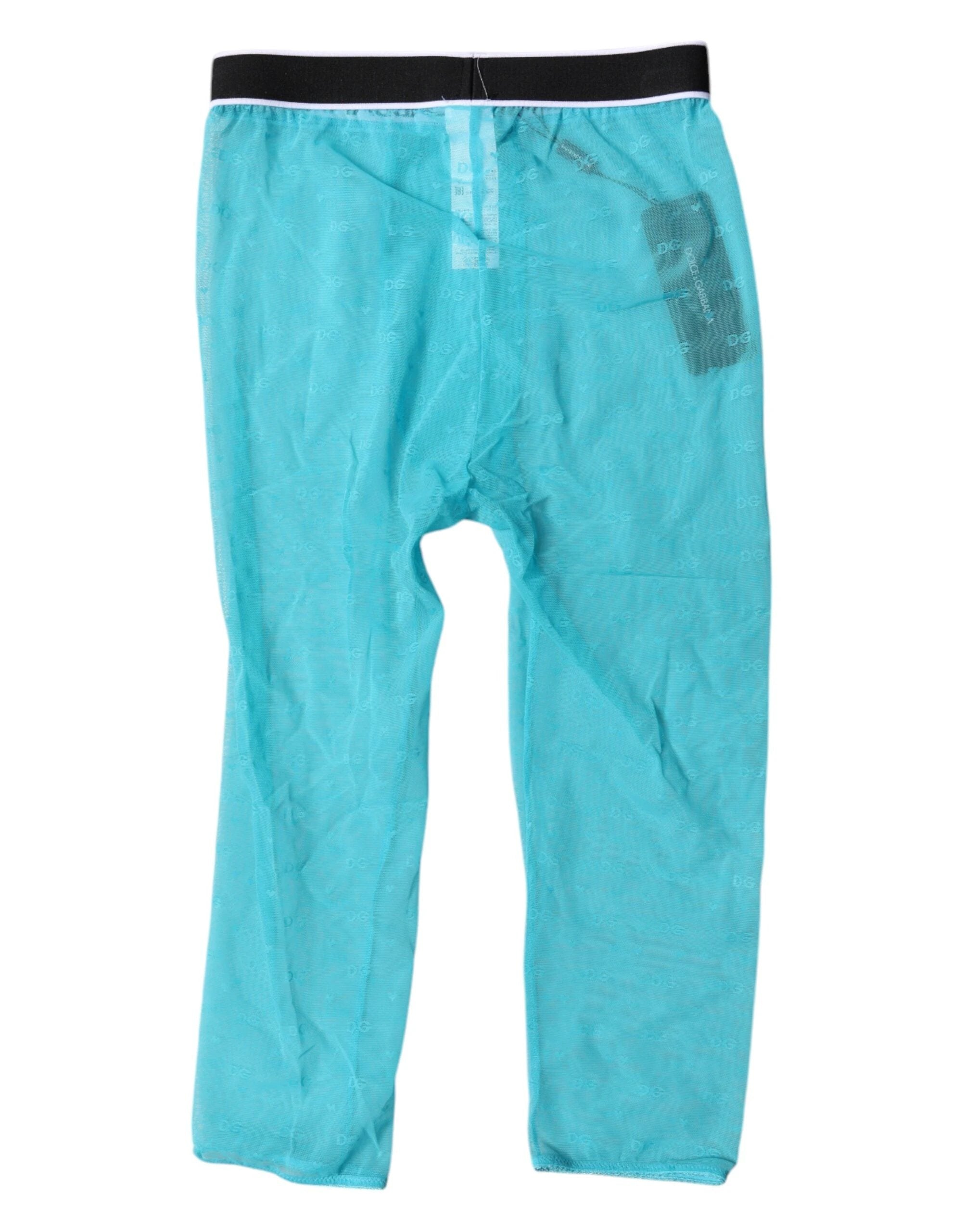 Dolce & Gabbana Light Blue DG Logo Nylon Cropped Tights Underwear by Dolce & Gabbana