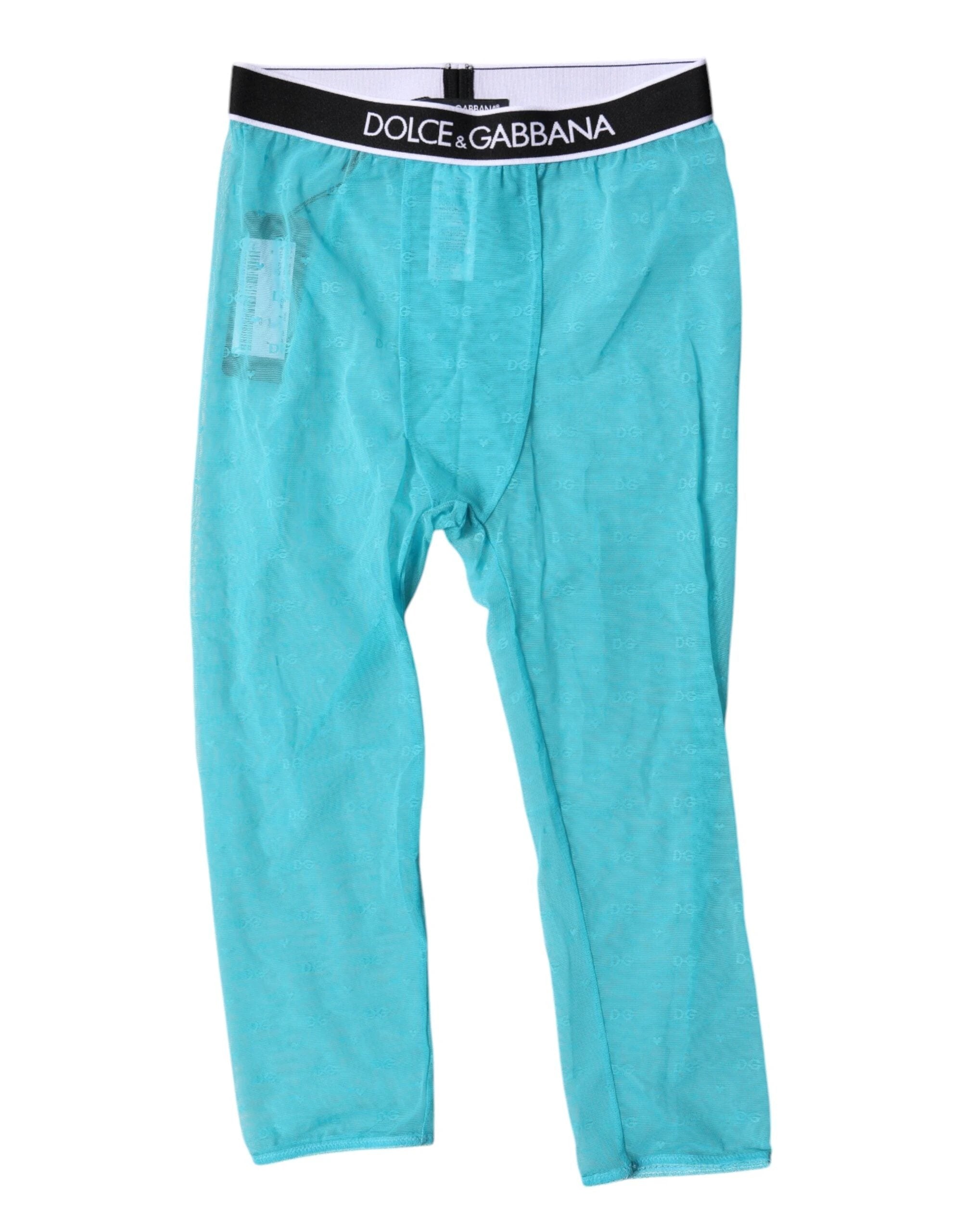 Dolce & Gabbana Light Blue DG Logo Nylon Cropped Tights Underwear by Dolce & Gabbana