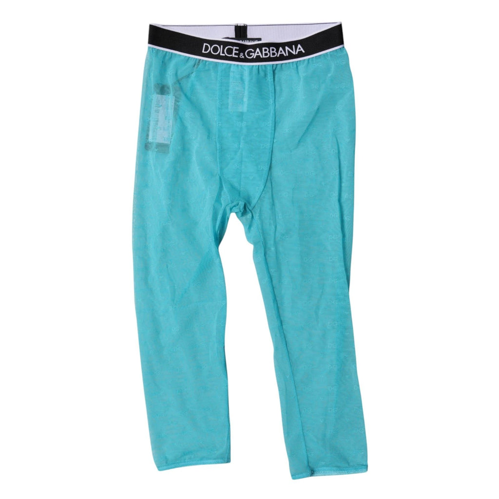 Dolce & Gabbana Light Blue DG Logo Nylon Cropped Tights Underwear by Dolce & Gabbana