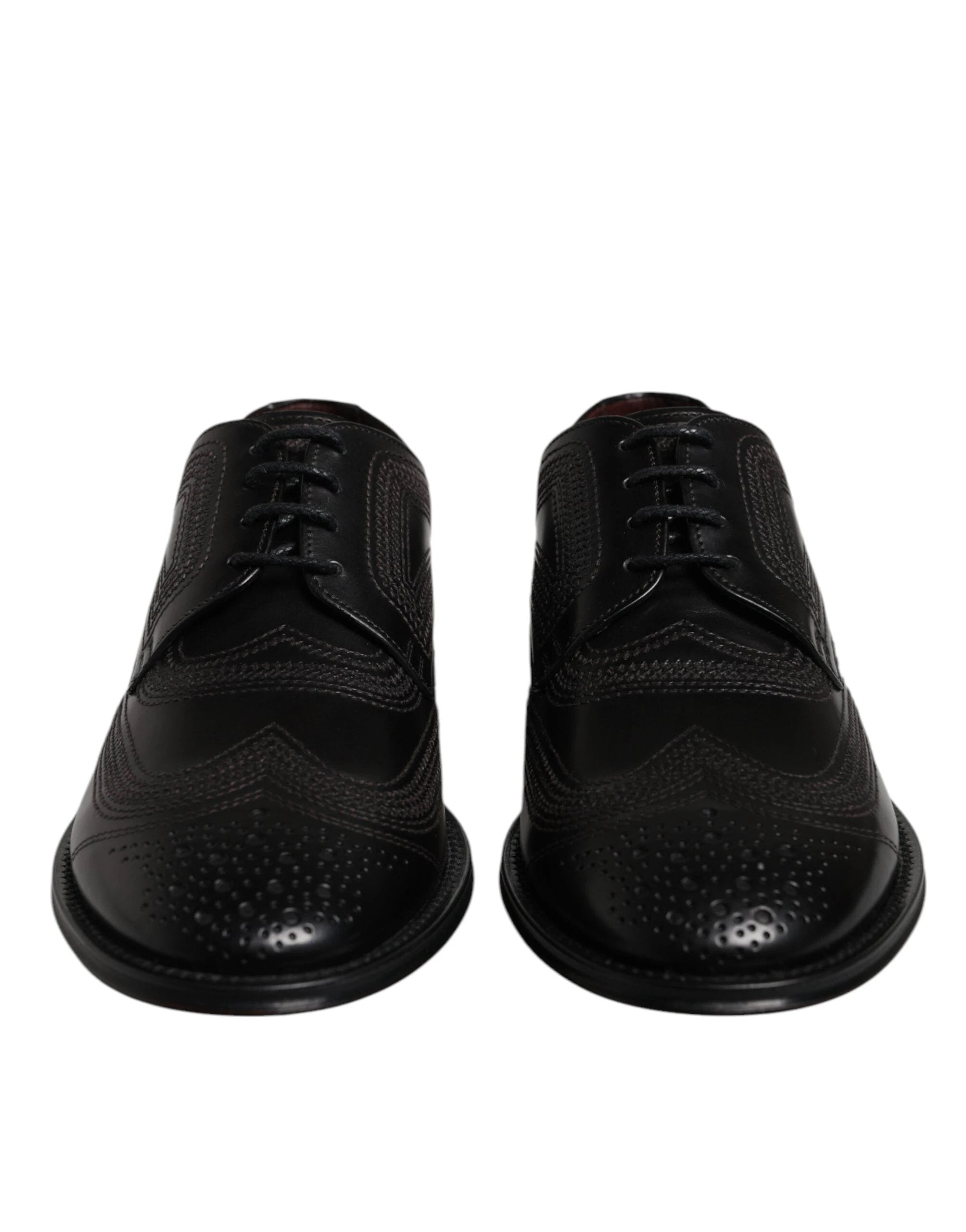 Dolce & Gabbana Black Embroidered Classic Leather Derby Dress Shoes by Dolce & Gabbana