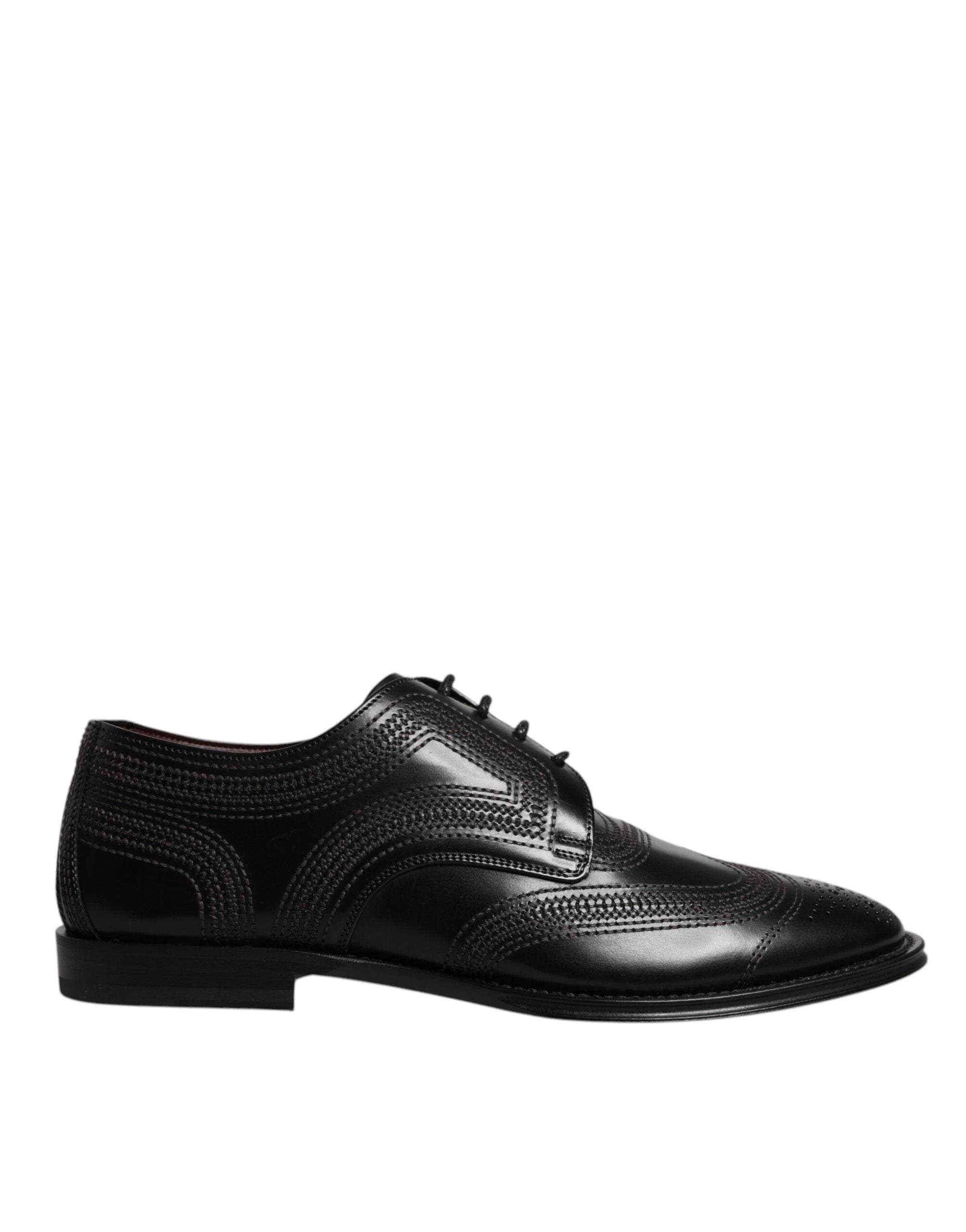 Dolce & Gabbana Black Embroidered Classic Leather Derby Dress Shoes by Dolce & Gabbana