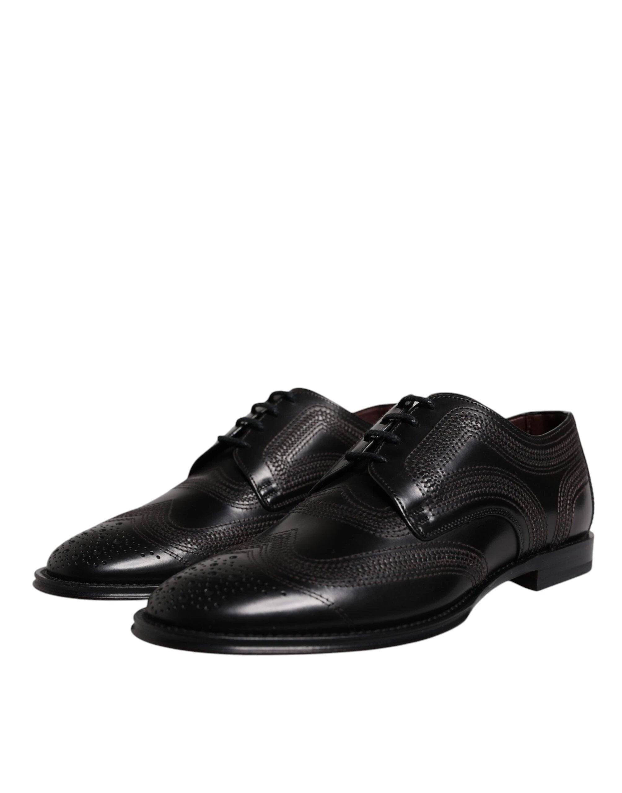 Dolce & Gabbana Black Embroidered Classic Leather Derby Dress Shoes by Dolce & Gabbana