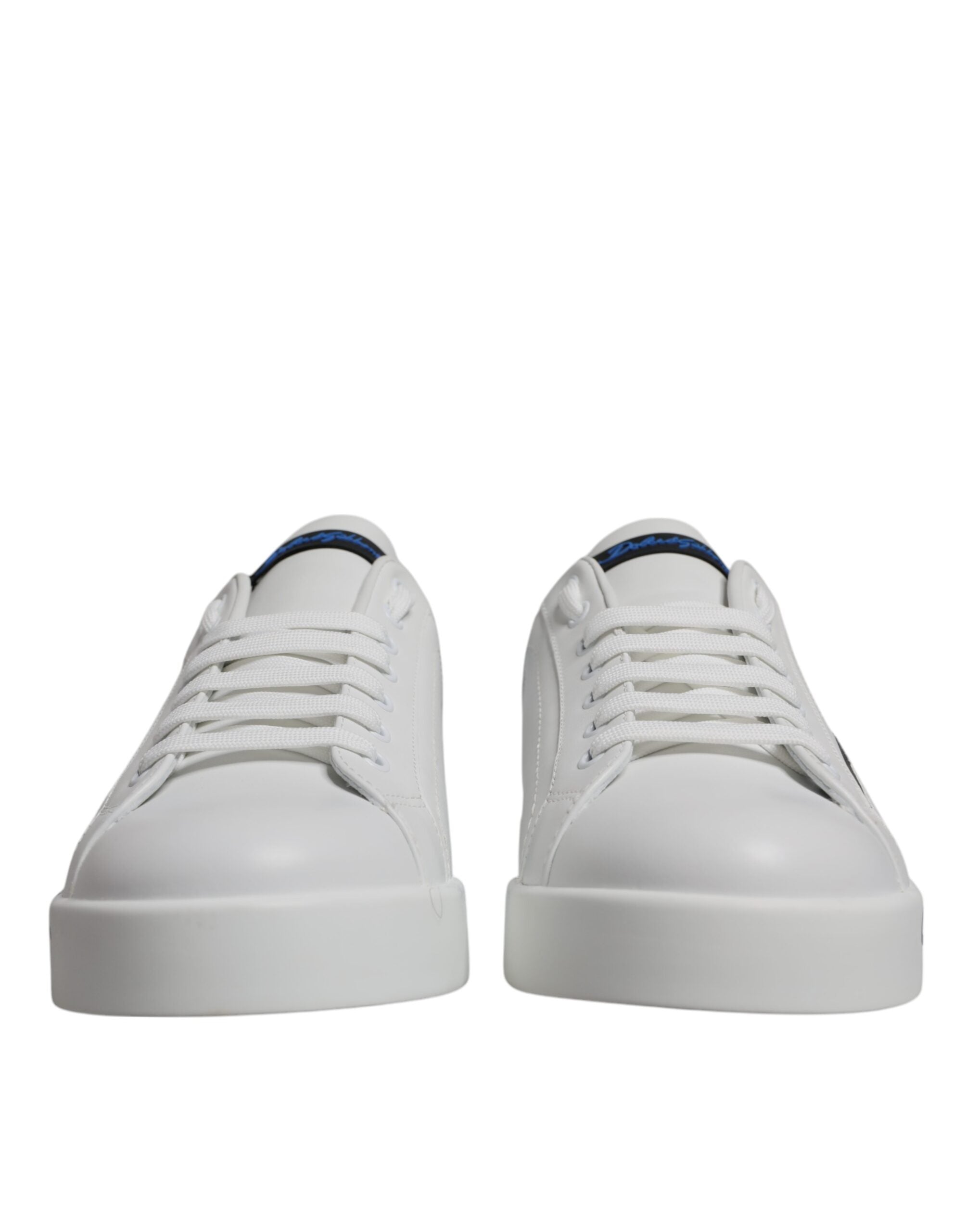 Dolce & Gabbana White Blue Leather Logo Low Top Sneakers Shoes by Dolce & Gabbana